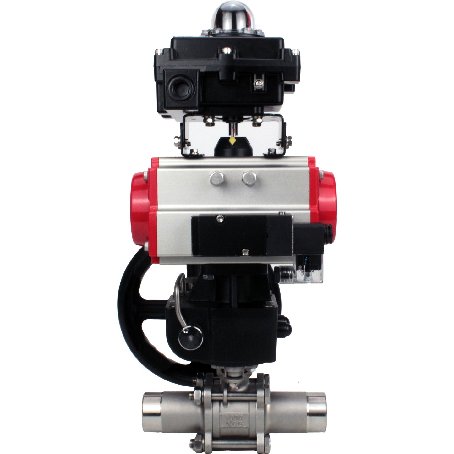 Ball valves DNOVA BV3131P(3pc)-FP-W-ISO-H LONG DN50-150 full bore, body - stainless steel 304, for welding, with PA-DA pneumatic actuator, pneumatic distributor 4M310-08 24V, MON gearbox and block limit switches APL-410N EX