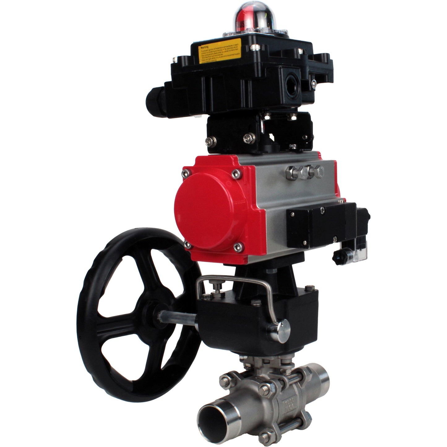 Ball valves DNOVA BV3131P(3pc)-FP-W-ISO-H LONG DN50-150 full bore, body - stainless steel 304, for welding, with PA-DA pneumatic actuator, pneumatic distributor 4M310-08 24V, MON gearbox and block limit switches APL-410N EX