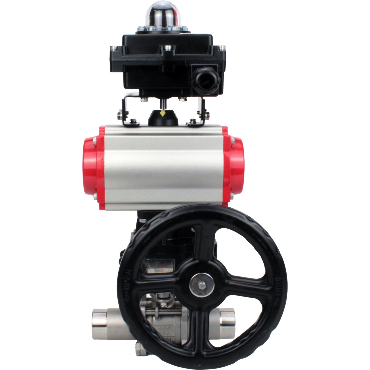 Ball valves DNOVA BV3131P(3pc)-FP-W-ISO-H LONG DN50-150 full bore, body - stainless steel 304, for welding, with PA-DA pneumatic actuator, pneumatic distributor 4M310-08 220V, MON gearbox and block limit switches APL-410N EX
