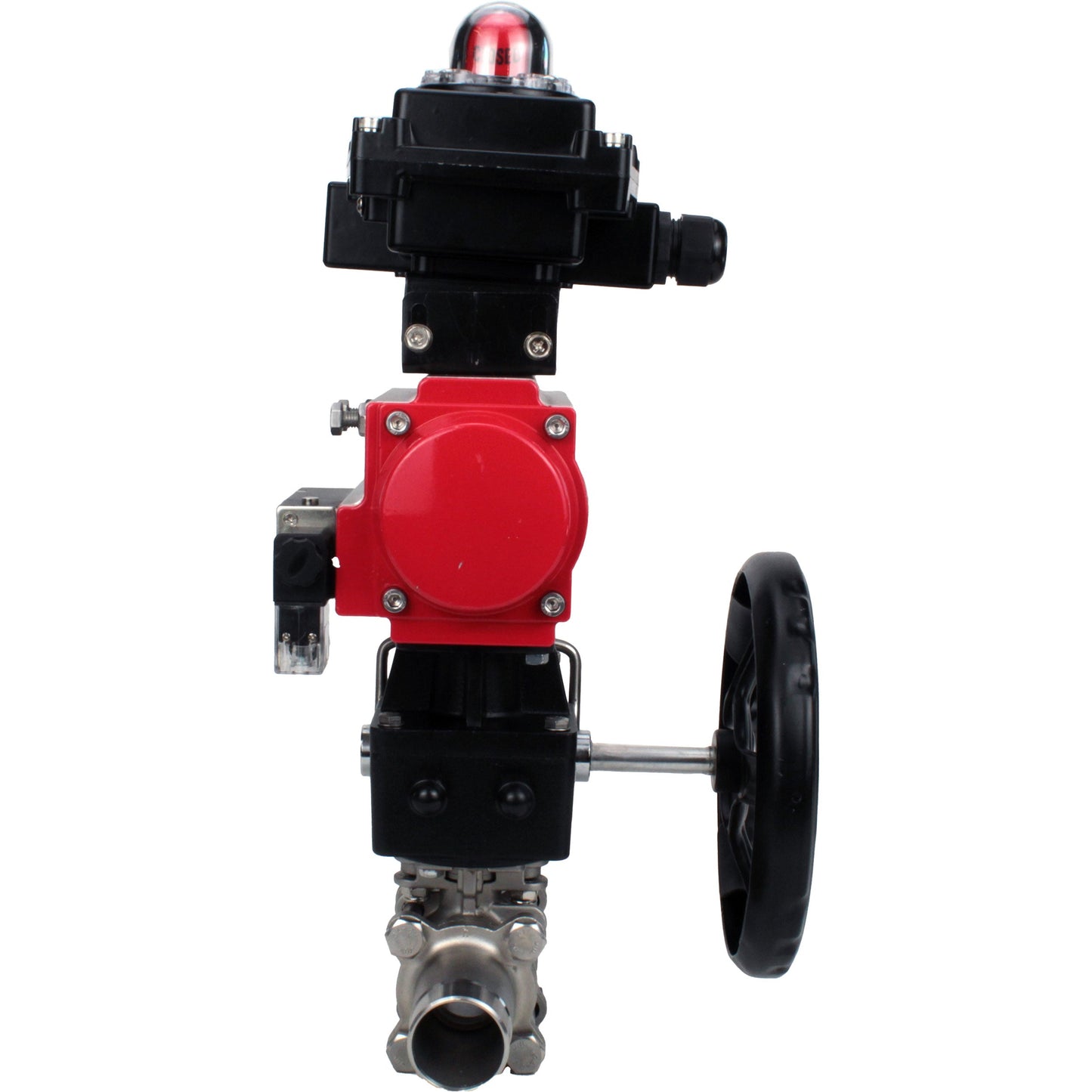 Ball valves DNOVA BV3131P(3pc)-FP-W-ISO-H LONG DN50-150 full bore, body - stainless steel 304, for welding, with PA-DA pneumatic actuator, pneumatic distributor 4M310-08 220V, MON gearbox and block limit switches APL-410N EX