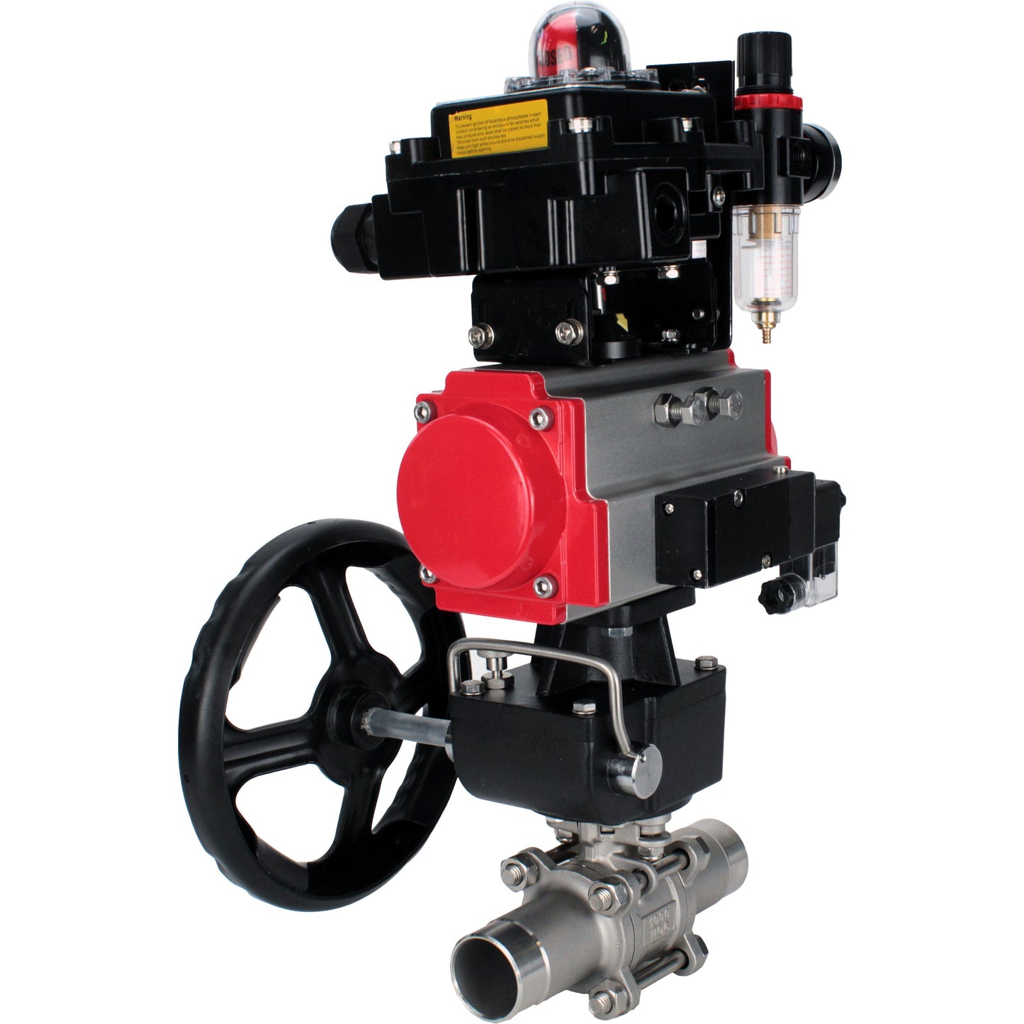 Ball valves DNOVA BV3232P(3pc)-FP-W-ISO-H LONG DN50-150 full bore, body - stainless steel 316, for welding, with pneumatic actuator PA-DA, pneumatic distributor 4M310-08 220V, MON gearbox, LSU APL-410N EX and ATU AFC2000