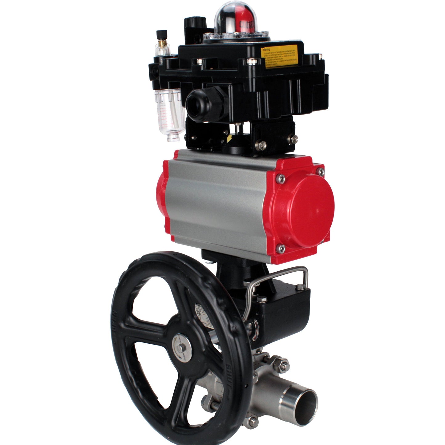 Ball valves DNOVA BV3232P(3pc)-FP-W-ISO-H LONG DN50-150 full bore, body - stainless steel 316, for welding, with pneumatic actuator PA-DA, pneumatic distributor 4M310-08 220V, MON gearbox, LSU APL-410N EX and ATU AFC2000