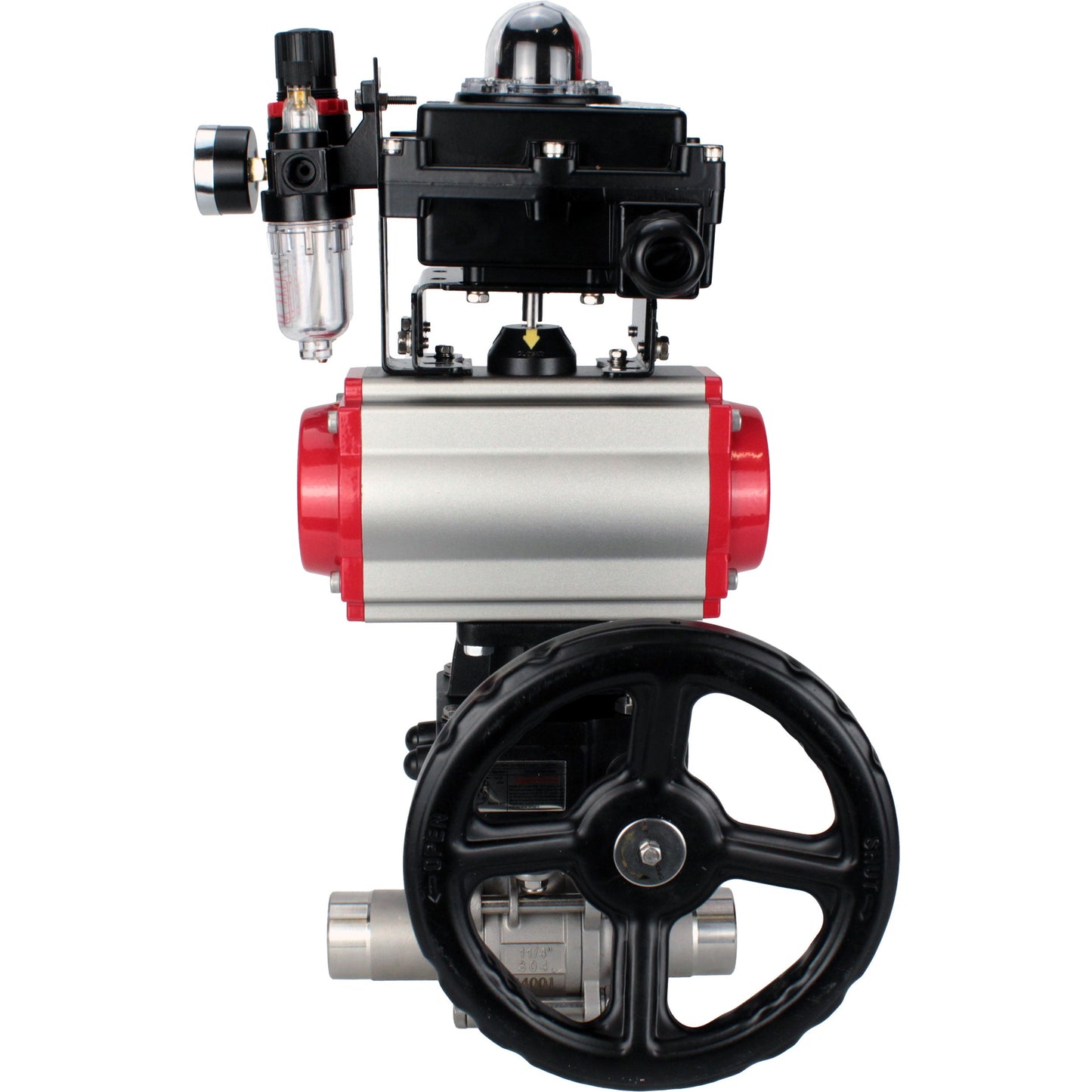 Ball valves DNOVA BV3232P(3pc)-FP-W-ISO-H LONG DN50-150 full bore, body - stainless steel 316, for welding, with pneumatic actuator PA-DA, pneumatic distributor 4M310-08 220V, MON gearbox, LSU APL-410N EX and ATU AFC2000