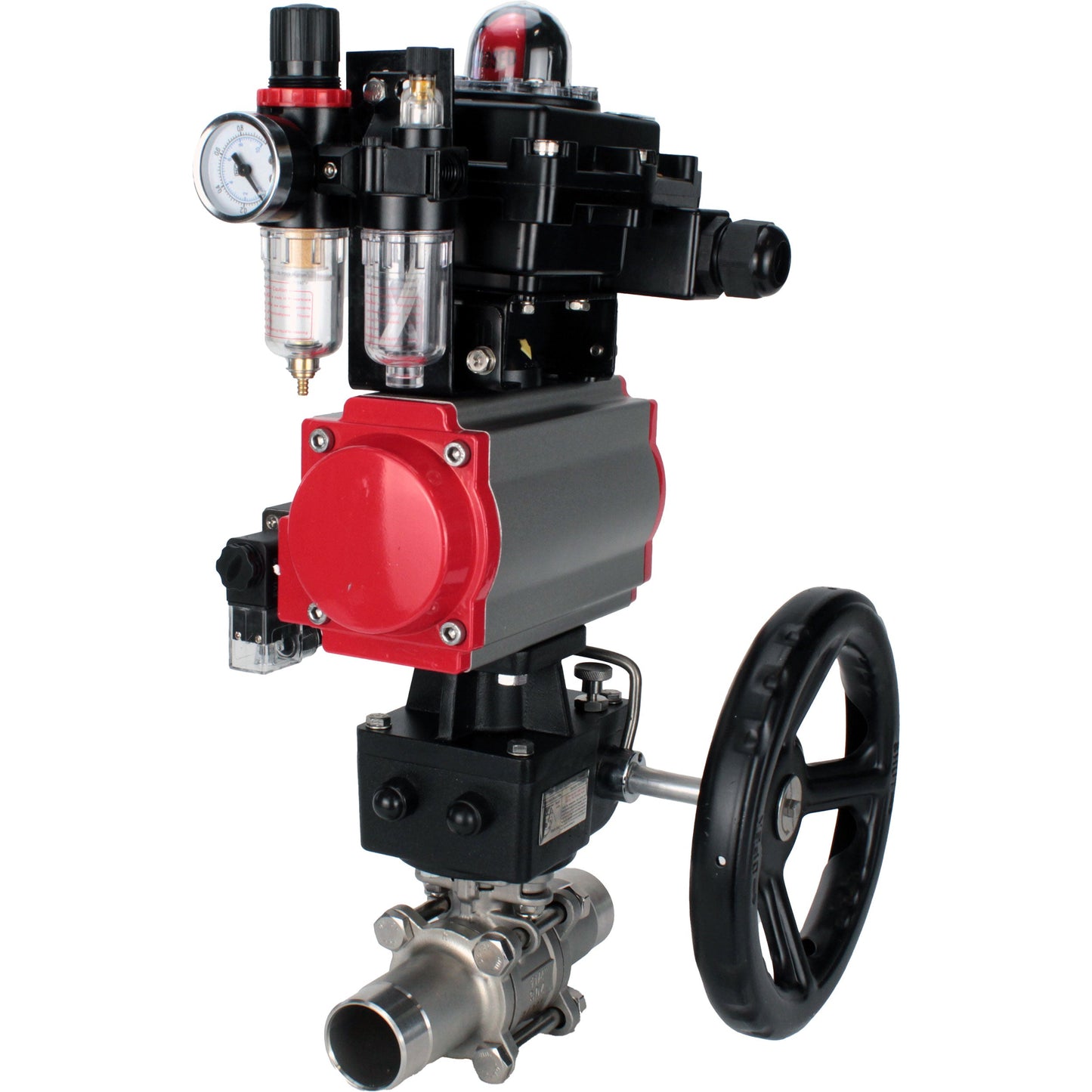 Ball valves DNOVA BV3232P(3pc)-FP-W-ISO-H LONG DN50-150 full bore, body - stainless steel 316, for welding, with pneumatic actuator PA-DA, pneumatic distributor 4M310-08 220V, MON gearbox, LSU APL-410N EX and ATU AFC2000
