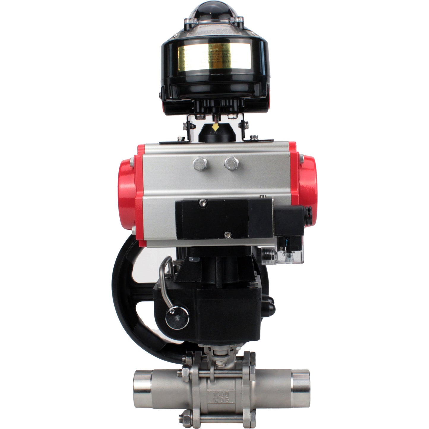 Ball valves DNOVA BV3131P(3pc)-FP-W-ISO-H LONG DN50-150 full bore, body - stainless steel 304, for welding, with PA-DA pneumatic actuator, pneumatic distributor 4M310-08 220V, MON gearbox and block limit switches APL-510N EX