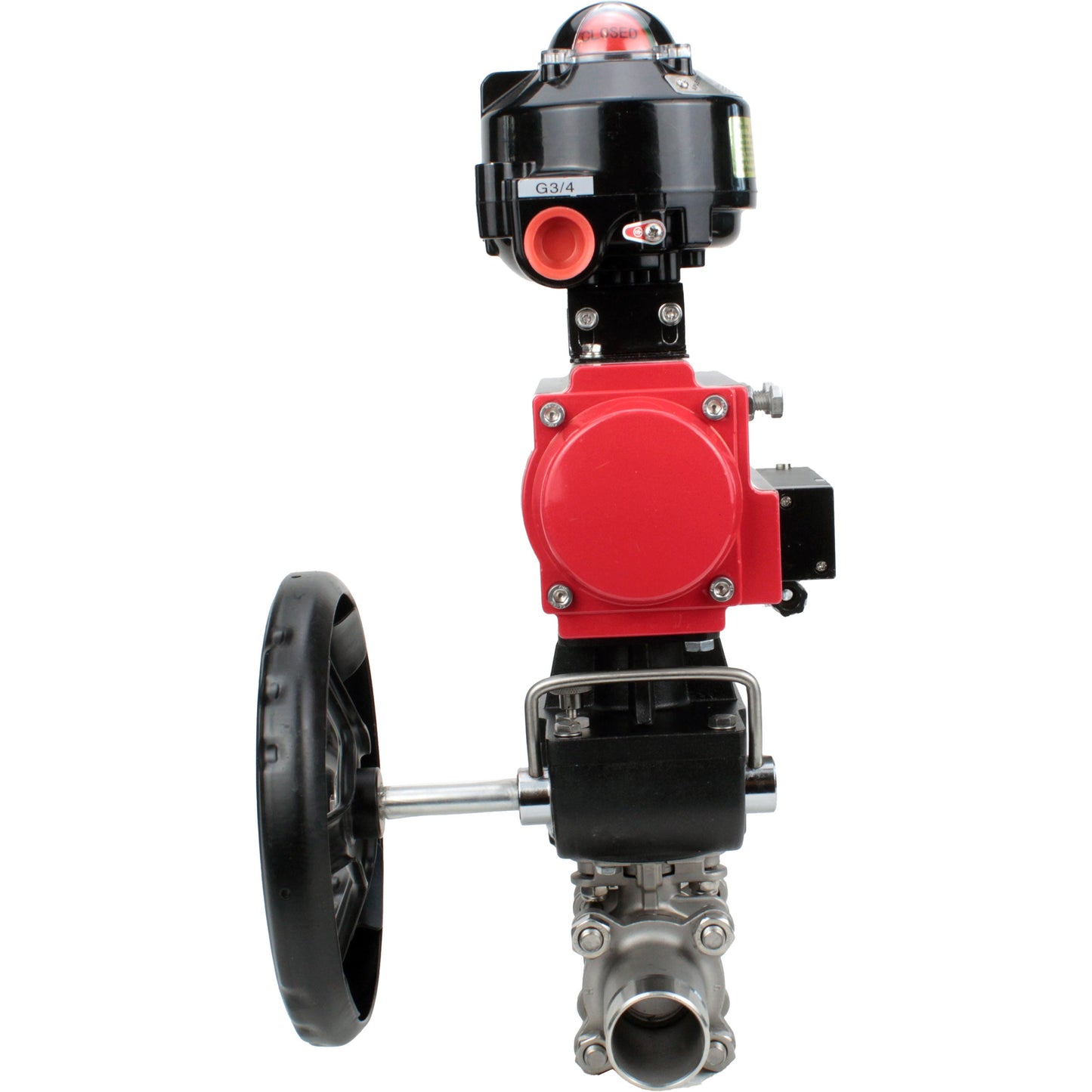 Ball valves DNOVA BV3131P(3pc)-FP-W-ISO-H LONG DN50-150 full bore, body - stainless steel 304, for welding, with PA-DA pneumatic actuator, pneumatic distributor 4M310-08 220V, MON gearbox and block limit switches APL-510N EX