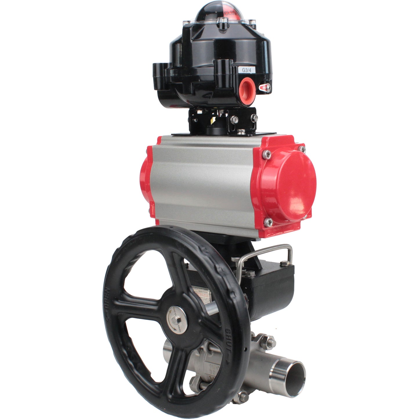 Ball valves DNOVA BV3131P(3pc)-FP-W-ISO-H LONG DN50-150 full bore, body - stainless steel 304, for welding, with PA-DA pneumatic actuator, pneumatic distributor 4M310-08 220V, MON gearbox and block limit switches APL-510N EX