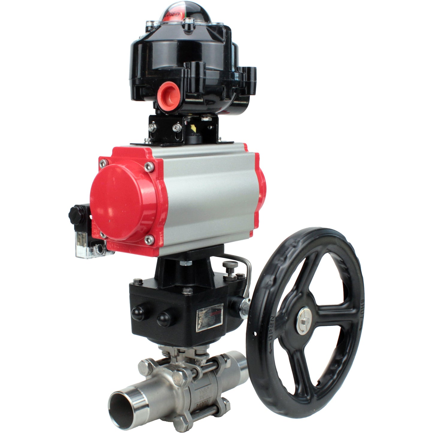Ball valves DNOVA BV3131P(3pc)-FP-W-ISO-H LONG DN50-150 full bore, body - stainless steel 304, for welding, with PA-DA pneumatic actuator, pneumatic distributor 4M310-08 220V, MON gearbox and block limit switches APL-510N EX