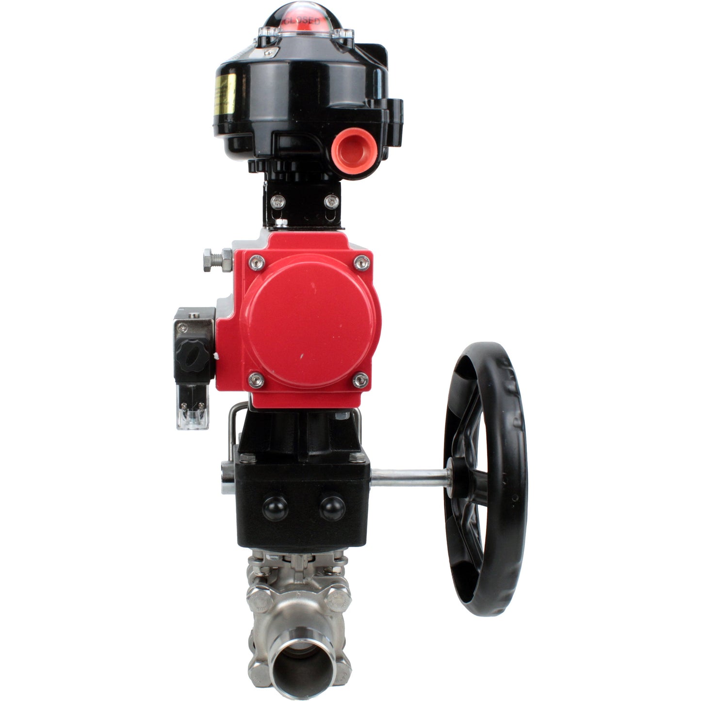 Ball valves DNOVA BV3131P(3pc)-FP-W-ISO-H LONG DN50-150 full bore, body - stainless steel 304, for welding, with PA-DA pneumatic actuator, pneumatic distributor 4M310-08 220V, MON gearbox and block limit switches APL-510N EX