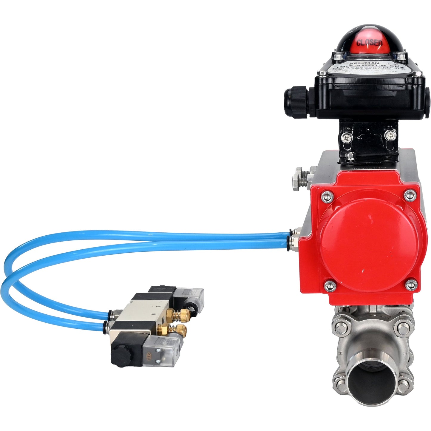 Ball valves DNOVA BV3131P(3pc)-FP-W-ISO-H LONG DN10-150 full bore, body - stainless steel 304, for welding, with pneumatic actuator PA-DA, pneumatic distributor 4V320-08 220V and limit switch block APL -210N