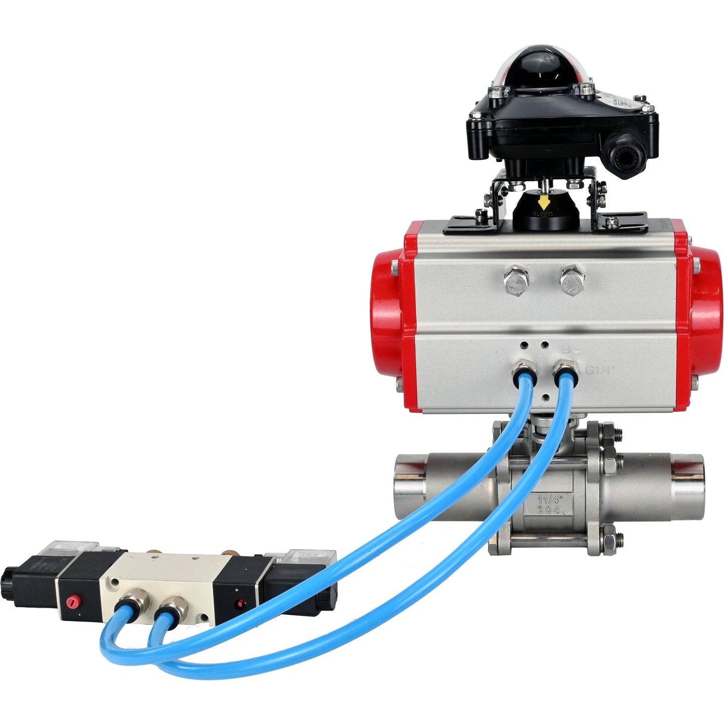 Ball valves DNOVA BV3131P(3pc)-FP-W-ISO-H LONG DN10-150 full bore, body - stainless steel 304, for welding, with pneumatic actuator PA-DA, pneumatic distributor 4V320-08 220V and limit switch block APL -210N