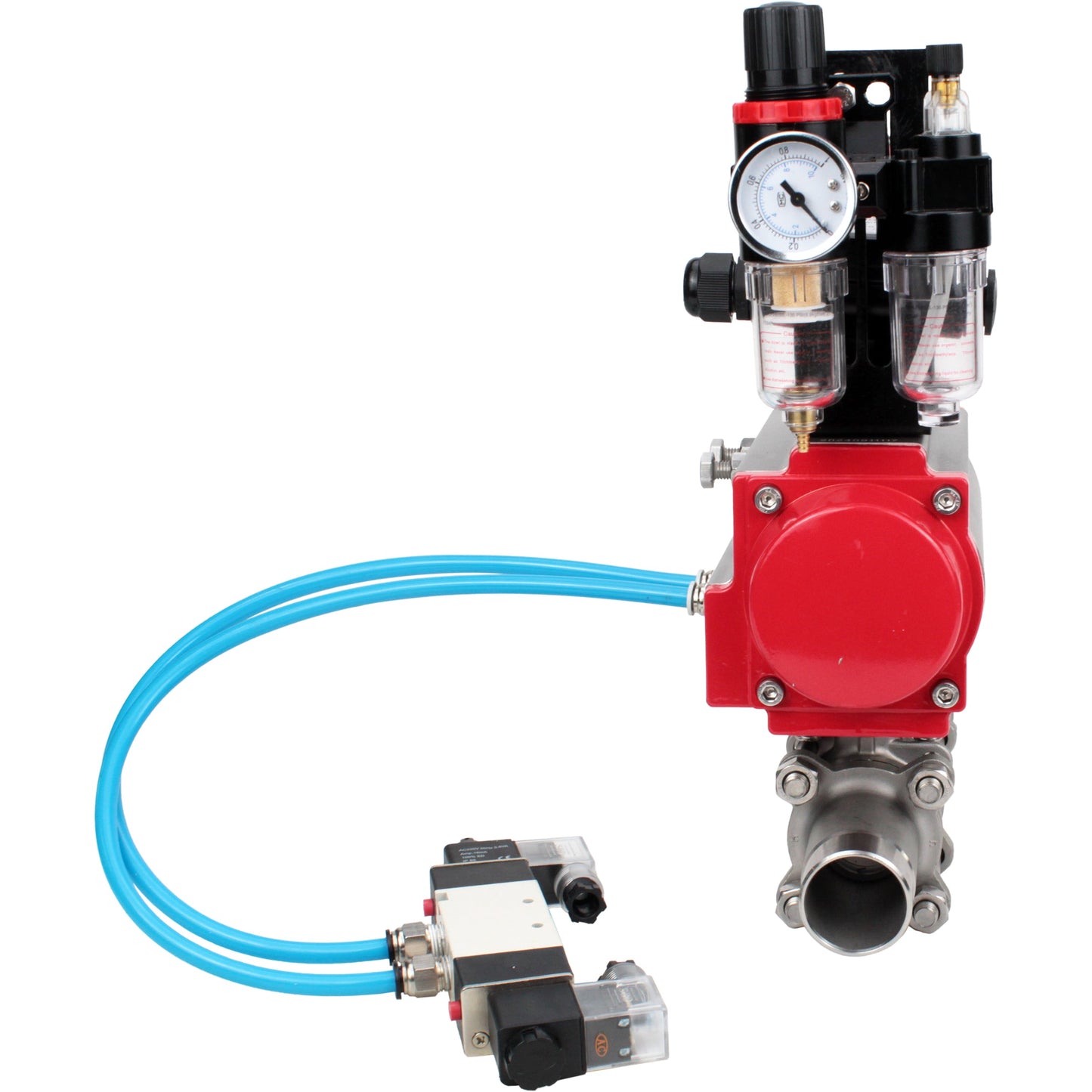 Ball valves DNOVA BV3131P(3pc)-FP-W-ISO-H LONG DN10-150 full bore, body - stainless steel 304, for welding, with pneumatic actuator PA-DA, pneumatic distributor 4V320-08 220V, LSU APL-210N and GSV AFC2000