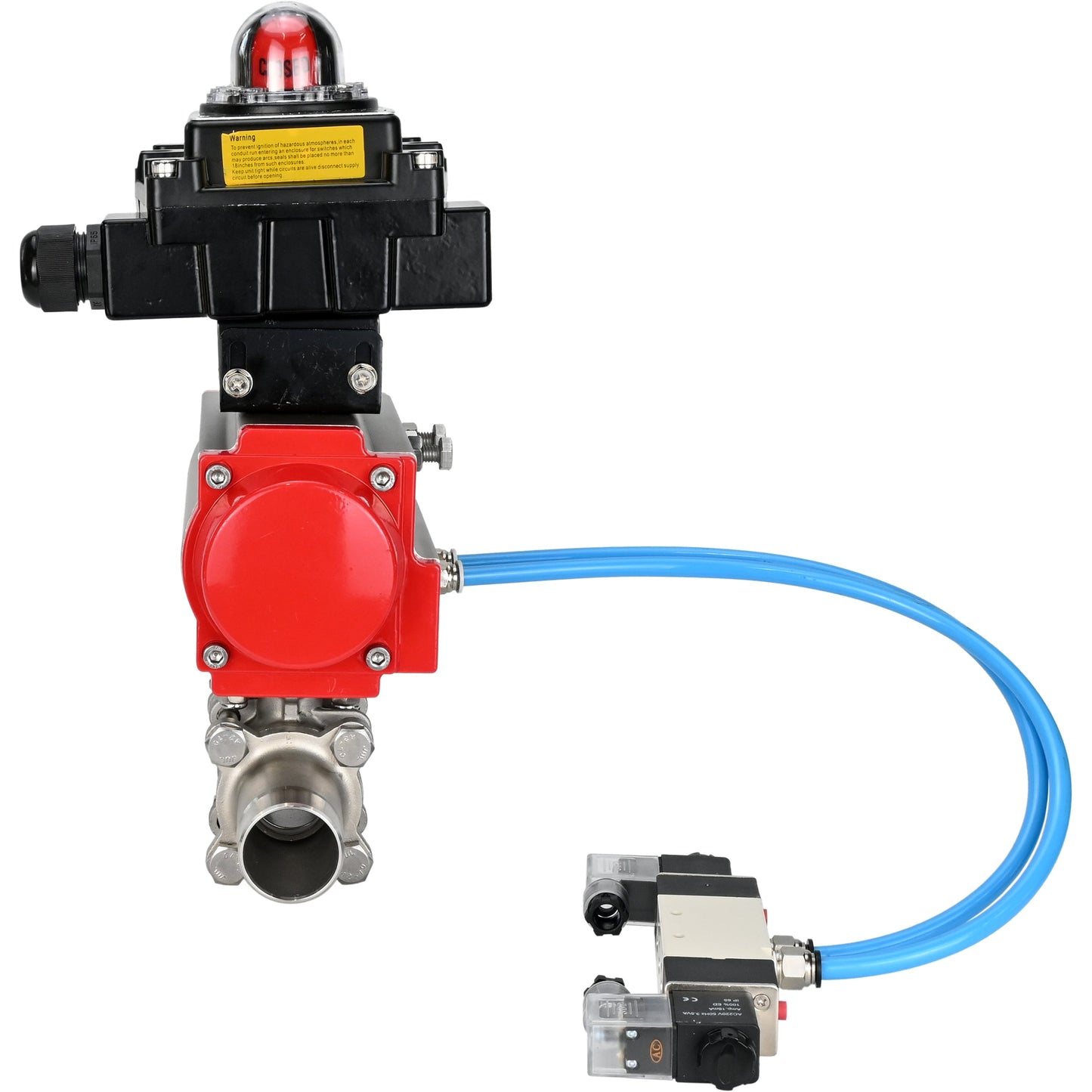 Ball valves DNOVA BV3131P(3pc)-FP-W-ISO-H LONG DN10-150 full bore, body - stainless steel 304, for welding, with pneumatic actuator PA-DA, pneumatic distributor 4V320-08 220V and limit switch block APL -410N EX