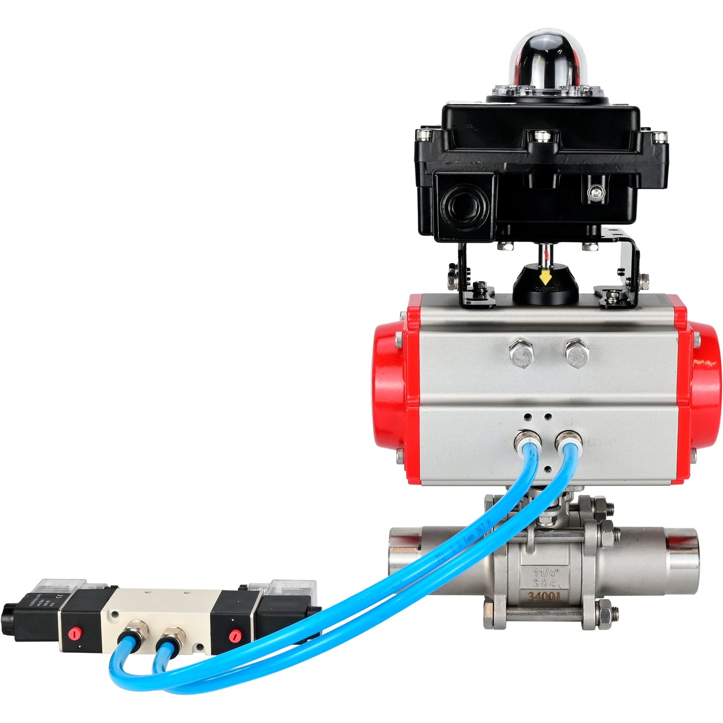 Ball valves DNOVA BV3131P(3pc)-FP-W-ISO-H LONG DN10-150 full bore, body - stainless steel 304, for welding, with pneumatic actuator PA-DA, pneumatic distributor 4V320-08 220V and limit switch block APL -410N EX