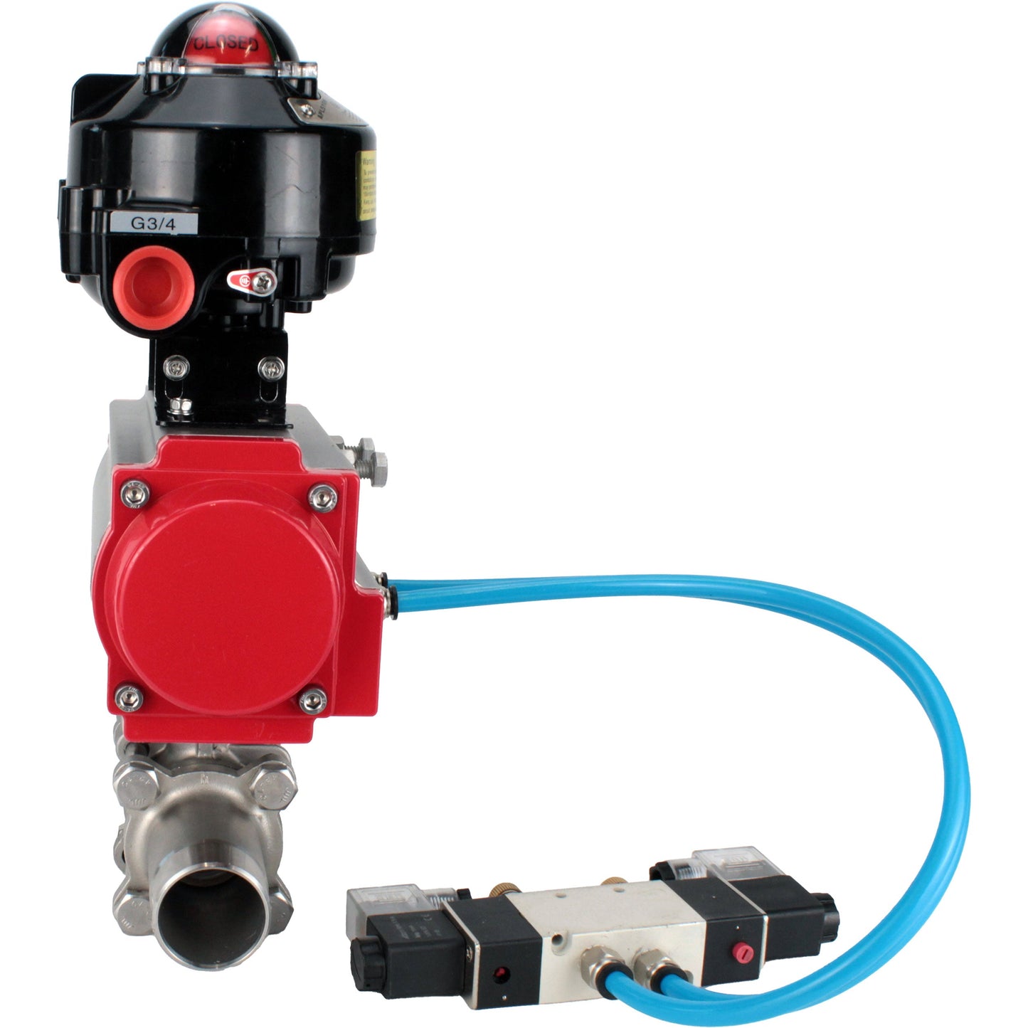 Ball valves DNOVA BV3131P(3pc)-FP-W-ISO-H LONG DN10-150 full bore, body - stainless steel 304, for welding, with pneumatic actuator PA-DA, pneumatic distributor 4V320-10 220V and limit switch block APL -510N EX