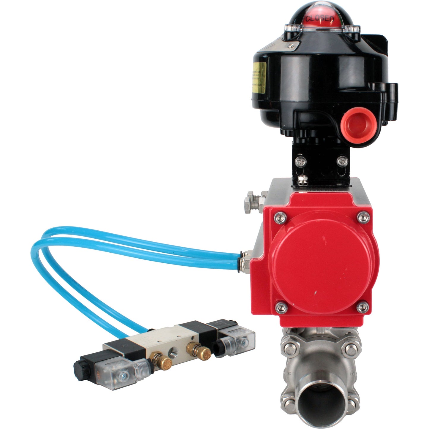 Ball valves DNOVA BV3131P(3pc)-FP-W-ISO-H LONG DN10-150 full bore, body - stainless steel 304, for welding, with pneumatic actuator PA-DA, pneumatic distributor 4V320-08 220V and limit switch block APL -510N EX