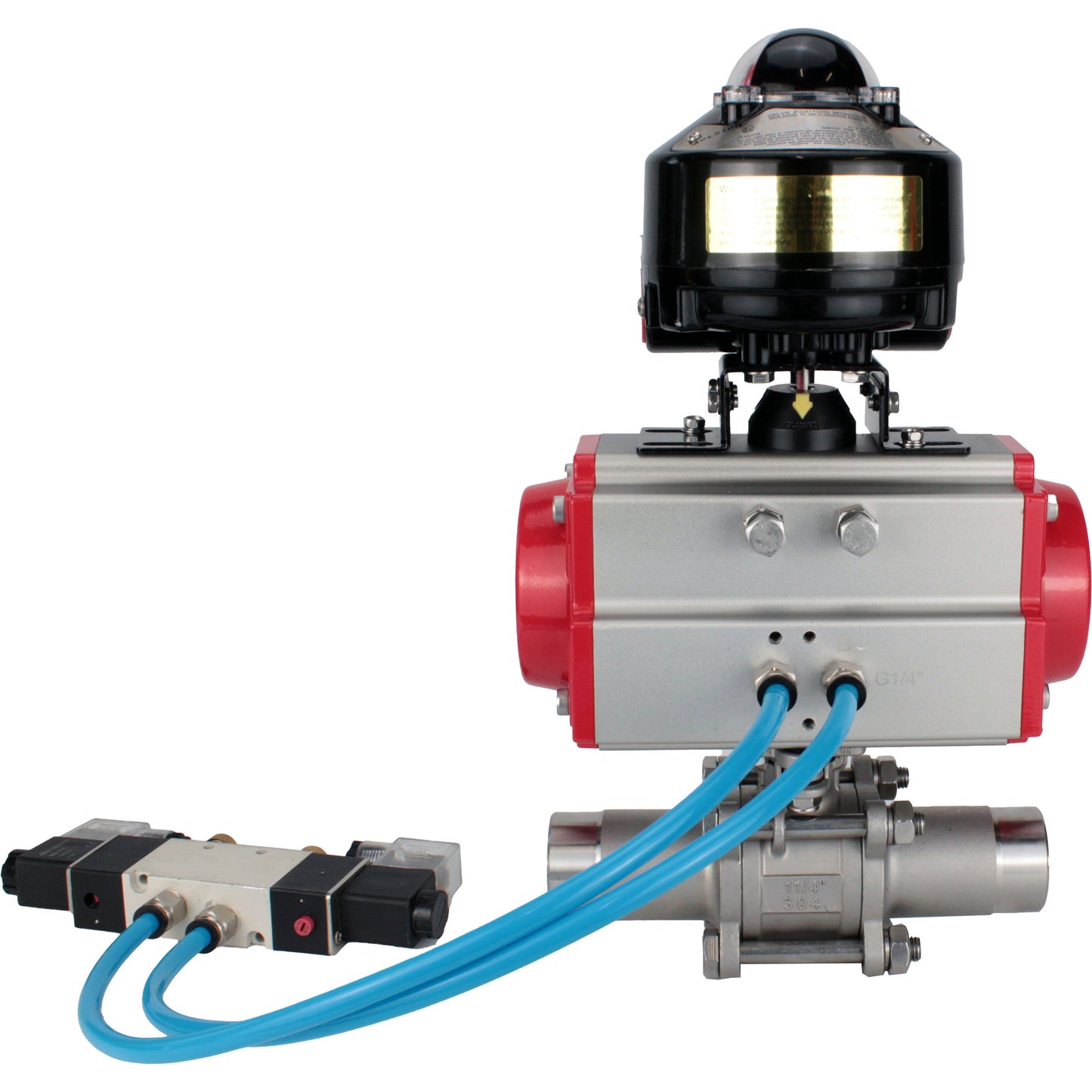 Ball valves DNOVA BV3131P(3pc)-FP-W-ISO-H LONG DN10-150 full bore, body - stainless steel 304, for welding, with pneumatic actuator PA-DA, pneumatic distributor 4V320-08 220V and limit switch block APL -510N EX