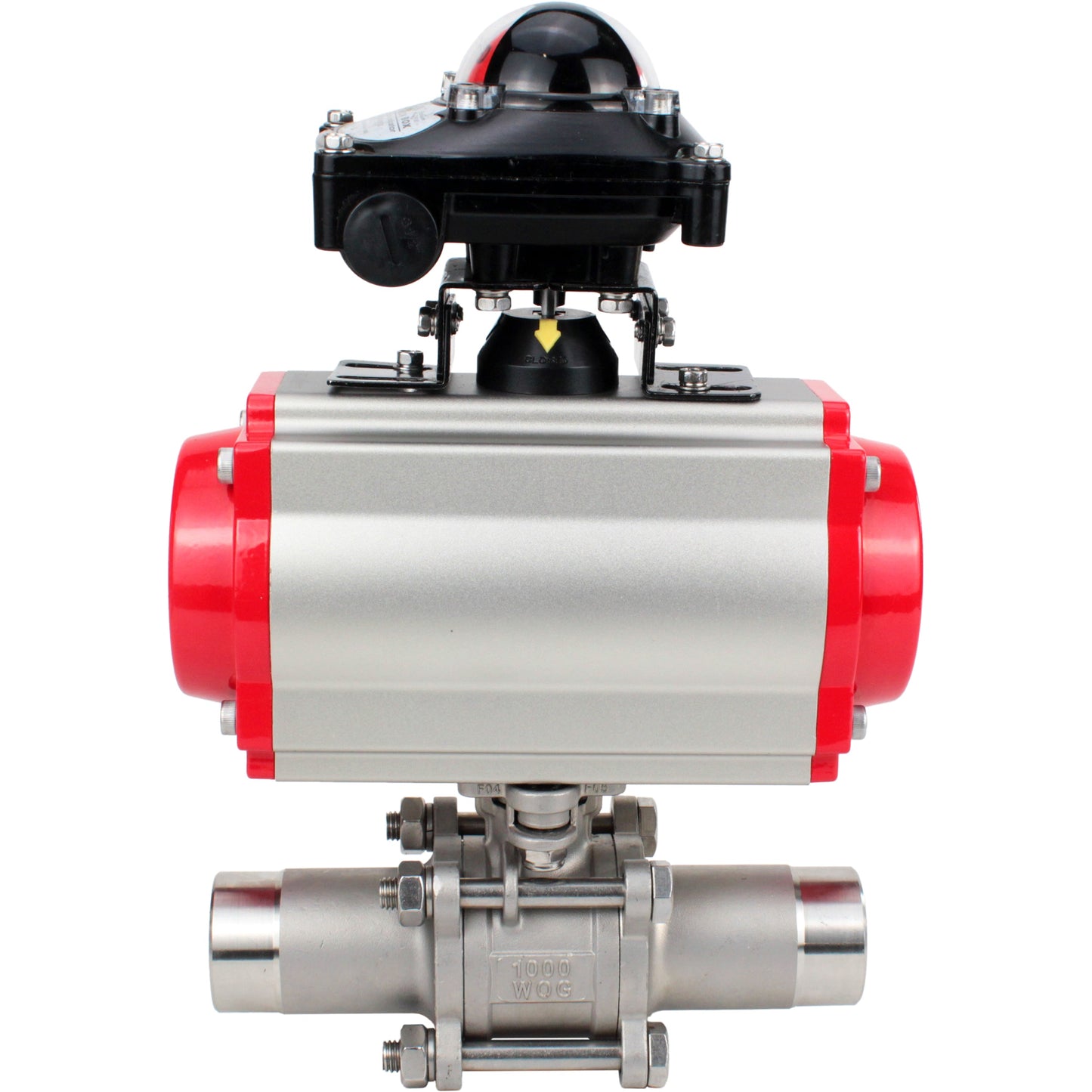 Ball valves DNOVA BV3131P(3pc)-FP-W-ISO-H LONG DN10-150 full bore, body - stainless steel 304, welded, with pneumatic actuator DNOVA PA-SA and limit switch block APL-210N