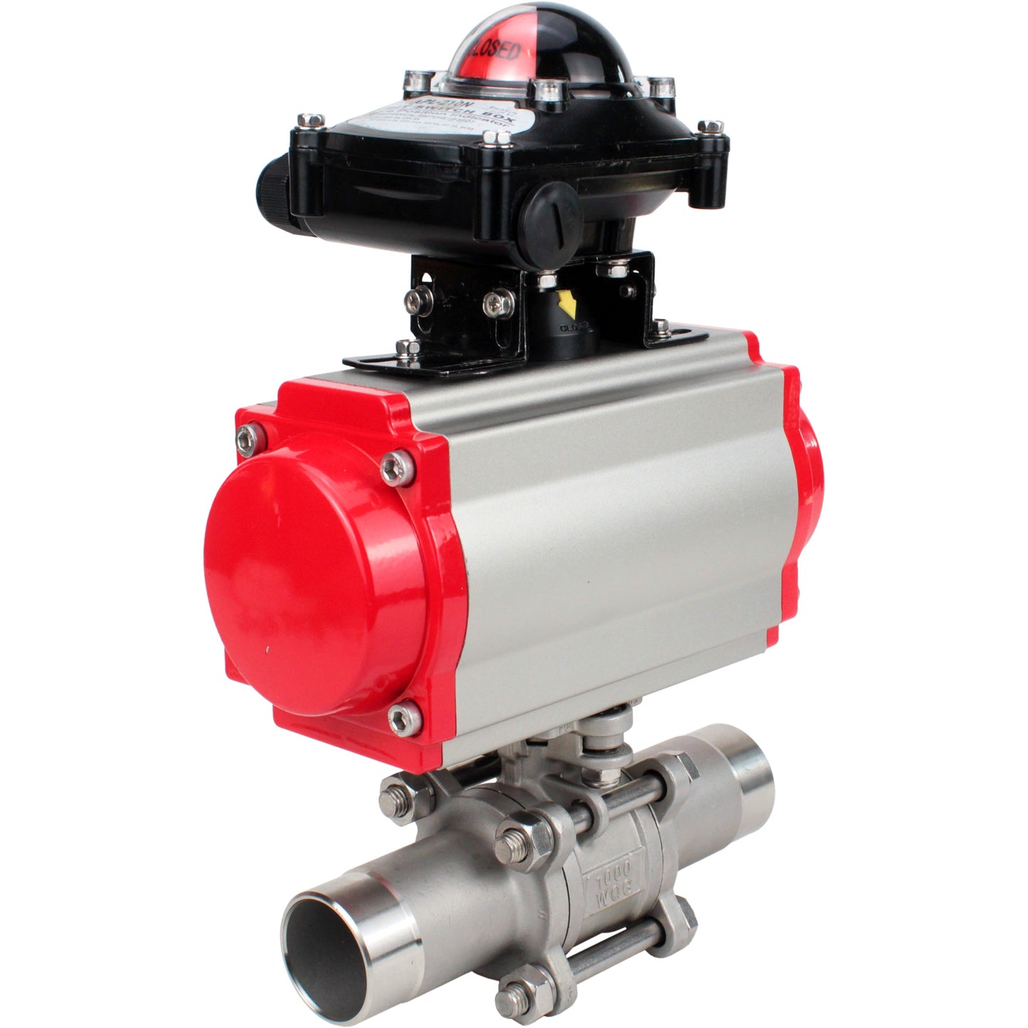 Ball valves DNOVA BV3131P(3pc)-FP-W-ISO-H LONG DN10-150 full bore, body - stainless steel 304, welded, with pneumatic actuator DNOVA PA-SA and limit switch block APL-210N