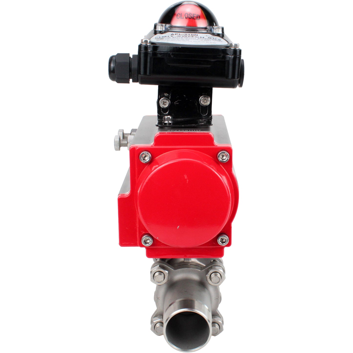 Ball valves DNOVA BV3131P(3pc)-FP-W-ISO-H LONG DN10-150 full bore, body - stainless steel 304, welded, with pneumatic actuator DNOVA PA-SA and limit switch block APL-210N