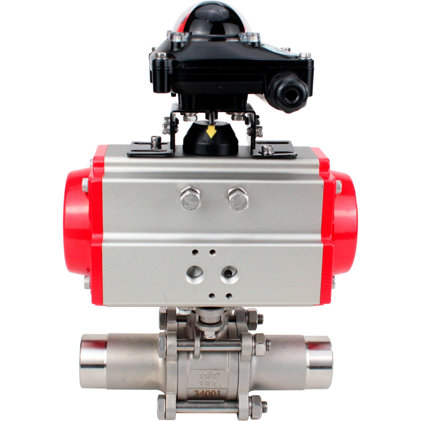 Válvulas de bola DNOVA BV3131P(3pc)-FP-W-ISO-H LONG DN10-150 paso total, cuerpo - acero inoxidable 304, soldada, con actuador neumático DNOVA PA-DA y bloque de interruptores de final de carrera APL-210N
