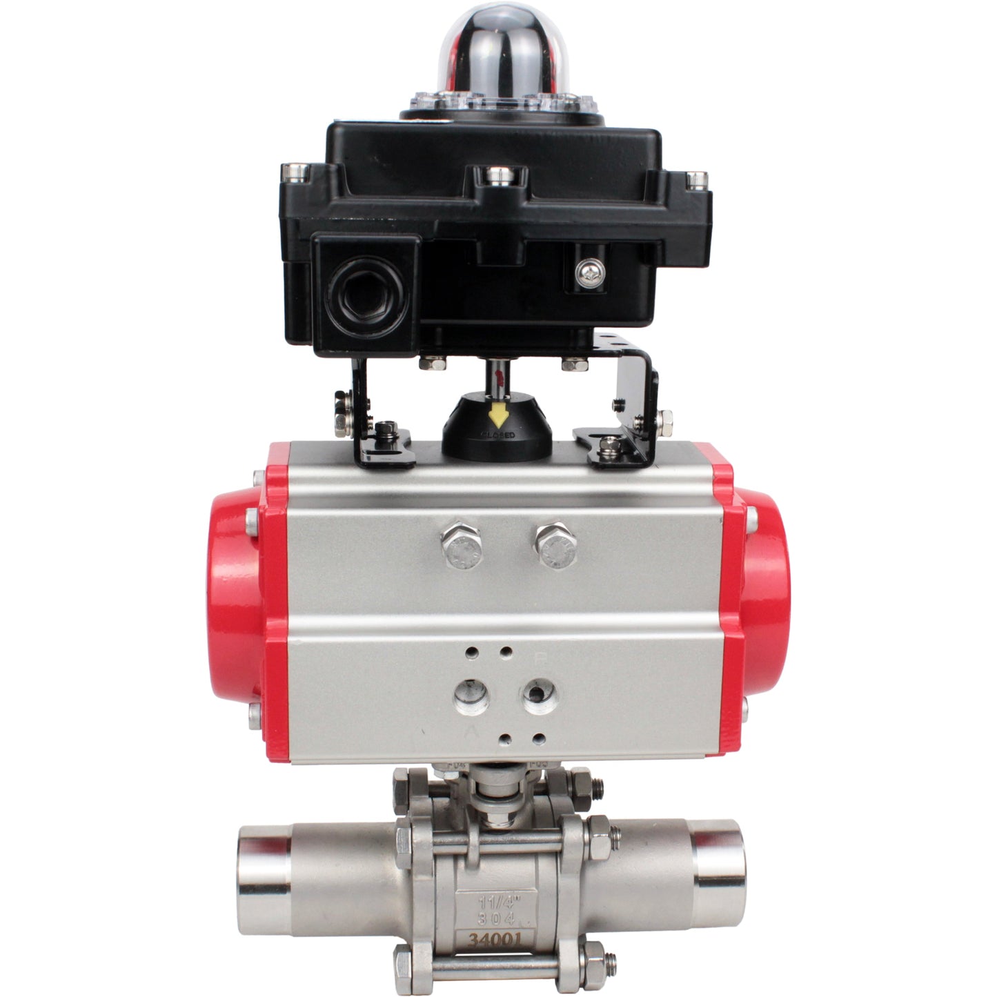 Ball valves DNOVA BV3131P(3pc)-FP-W-ISO-H LONG DN10-150 full bore, body - stainless steel 304, welded, with pneumatic actuator DNOVA PA-SA and limit switch block APL-410N EX