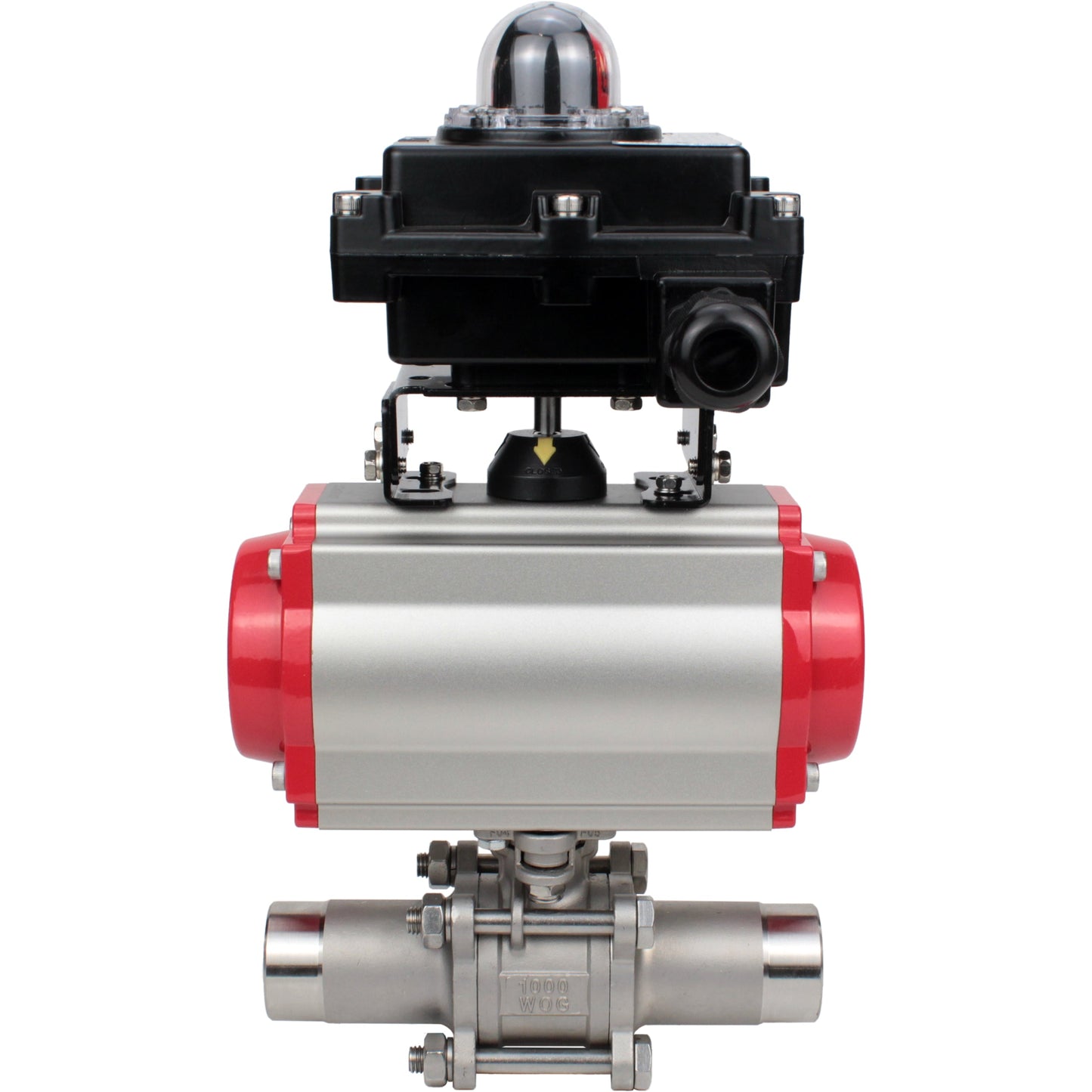Válvulas de bola DNOVA BV3131P(3pc)-FP-W-ISO-H LONG DN10-150 paso total, cuerpo - acero inoxidable 304, soldada, con actuador neumático DNOVA PA-DA y bloque de interruptores de final de carrera APL-410N EX