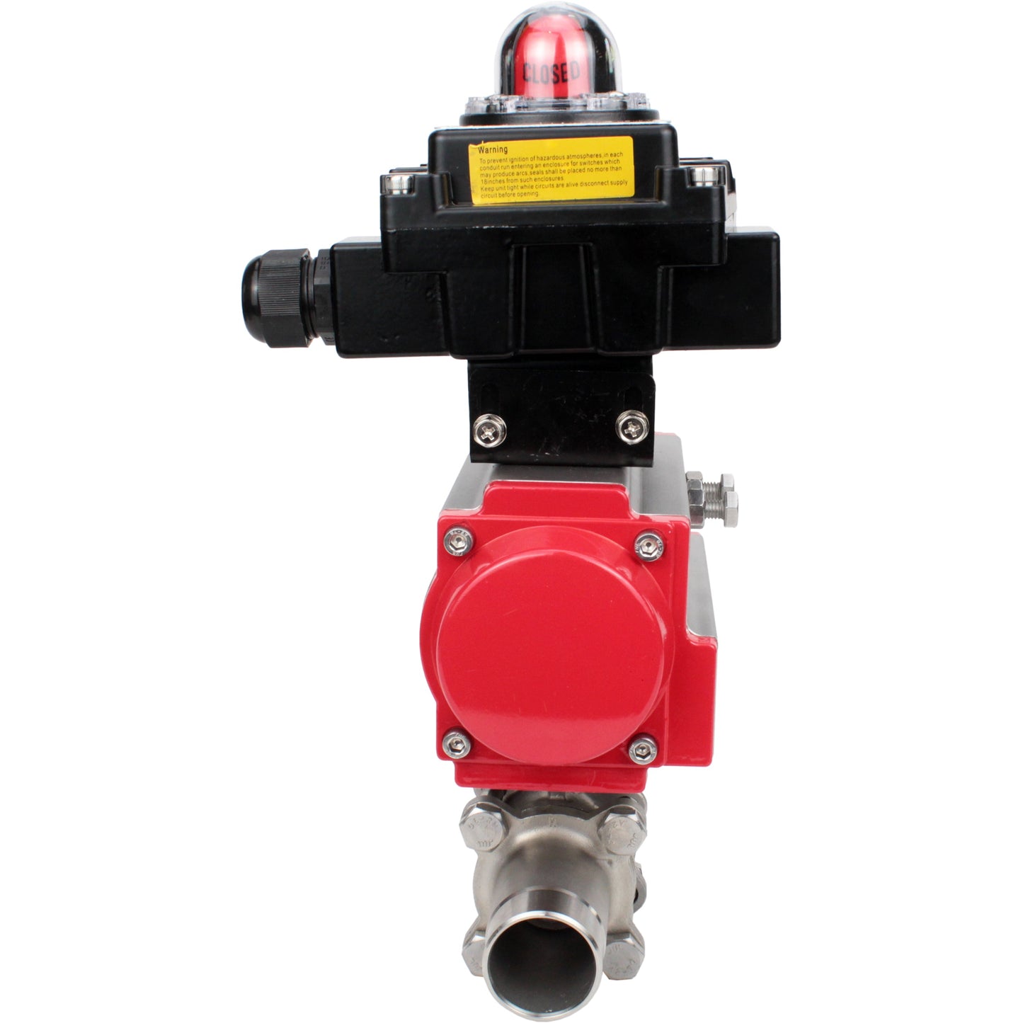 Válvulas de bola DNOVA BV3131P(3pc)-FP-W-ISO-H LONG DN10-150 paso total, cuerpo - acero inoxidable 304, soldada, con actuador neumático DNOVA PA-DA y bloque de interruptores de final de carrera APL-410N EX