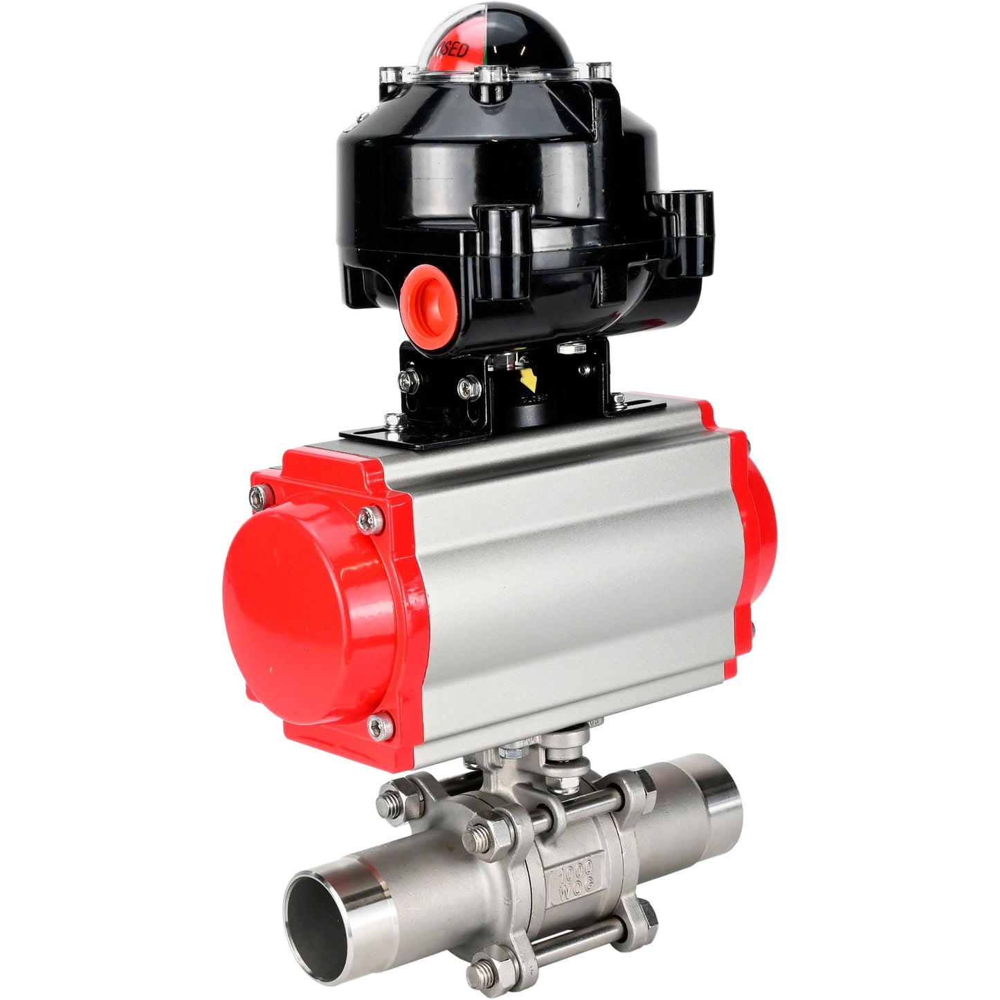 Ball valves DNOVA BV3131P(3pc)-FP-W-ISO-H LONG DN10-150 full bore, body - stainless steel 304, welded, with pneumatic actuator DNOVA PA-SA and limit switch block APL-510N EX