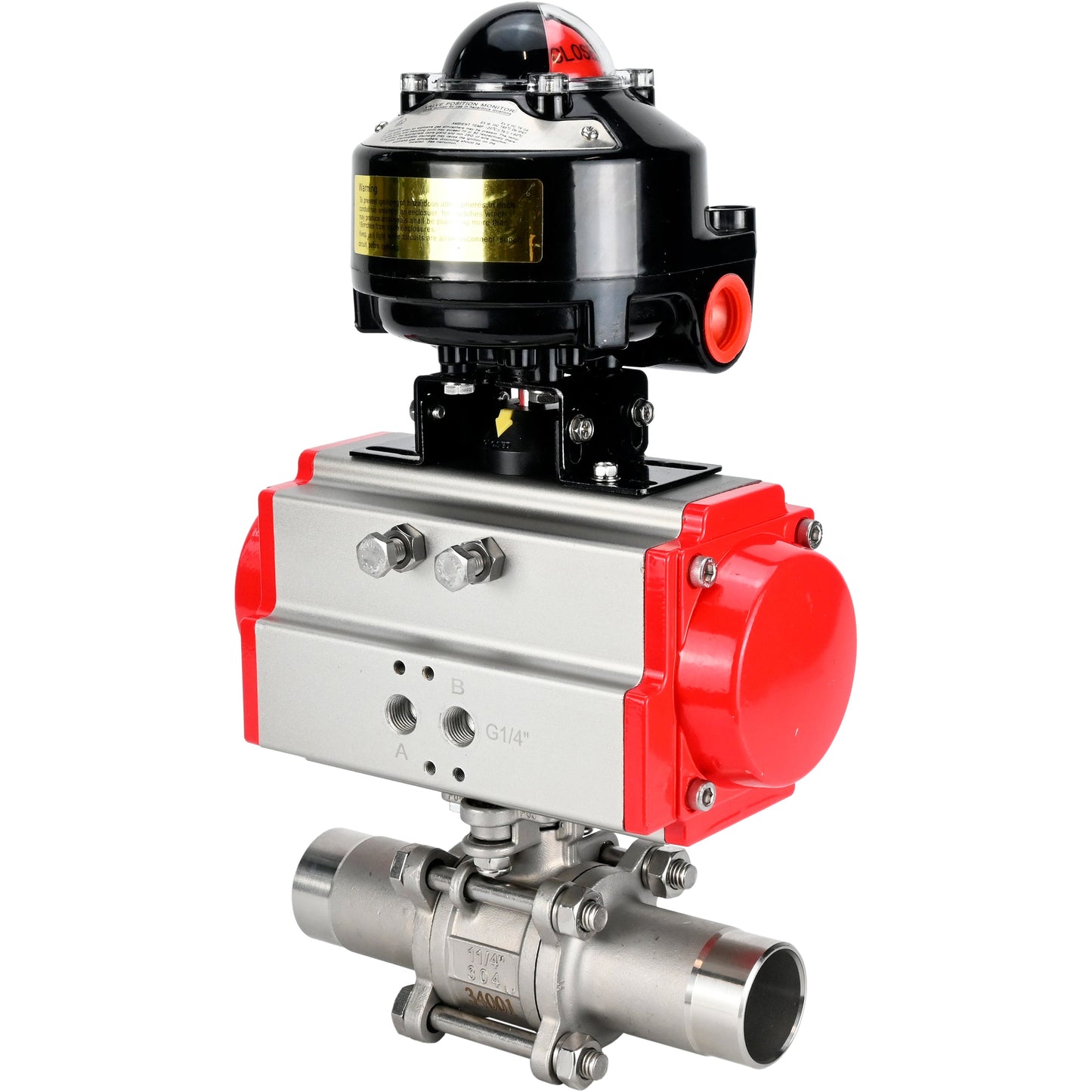 Ball valves DNOVA BV3131P(3pc)-FP-W-ISO-H LONG DN10-150 full bore, body - stainless steel 304, welded, with pneumatic actuator DNOVA PA-SA and limit switch block APL-510N EX