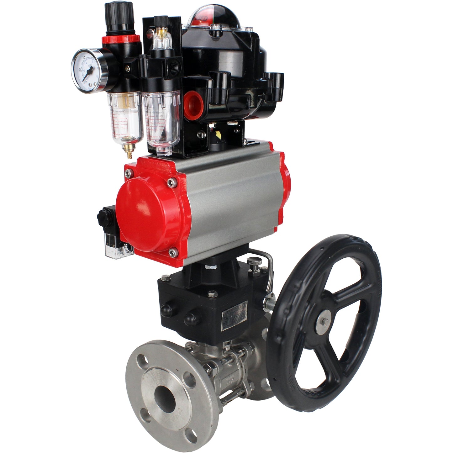 Ball valves DNOVA BV3131P(3pc)-FP-F-ISO-H flanged, full bore, three-piece, body - stainless steel SS304, seal - PTFE, with pneumatic actuator PA-DA-052-130 pneumatic distributor 4M310 -08 220V gearbox MON ATU AFC2000 LSU APL-510N