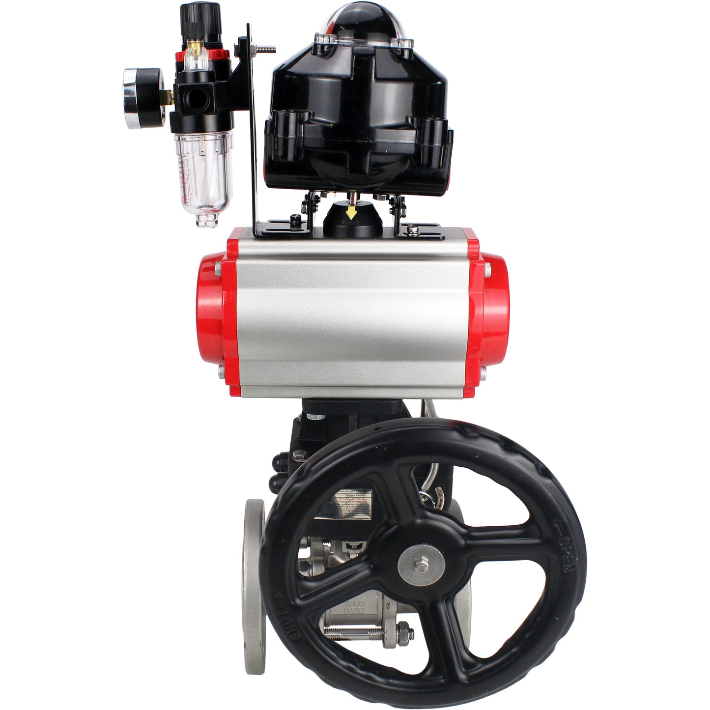 Ball valves DNOVA BV3131P(3pc)-FP-F-ISO-H flanged, full bore, three-piece, body - stainless steel SS304, seal - PTFE, with pneumatic actuator PA-DA-052-130 pneumatic distributor 4M310 -08 220V gearbox MON ATU AFC2000 LSU APL-510N