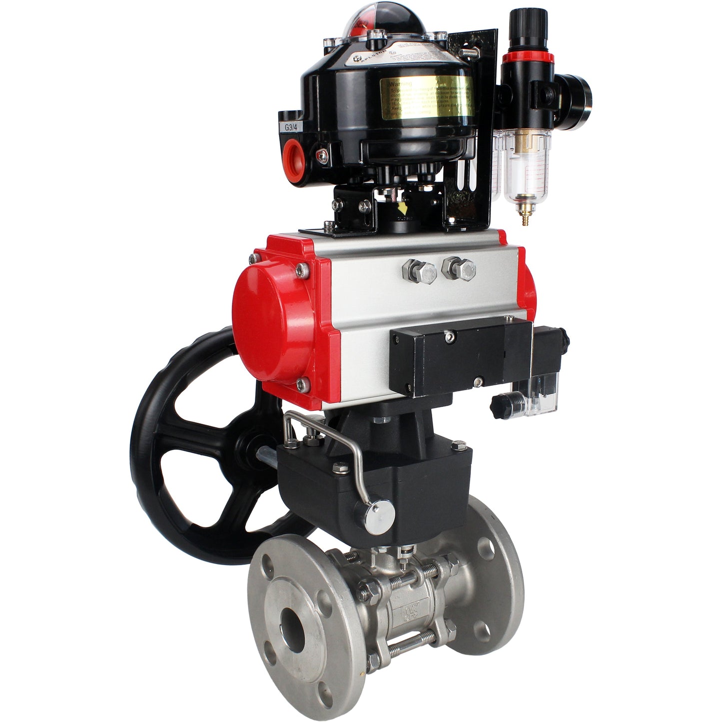 Ball valves DNOVA BV3131P(3pc)-FP-F-ISO-H flanged, full bore, three-piece, body - stainless steel SS304, seal - PTFE, with pneumatic actuator PA-DA-052-130 pneumatic distributor 4M310 -08 220V gearbox MON ATU AFC2000 LSU APL-510N