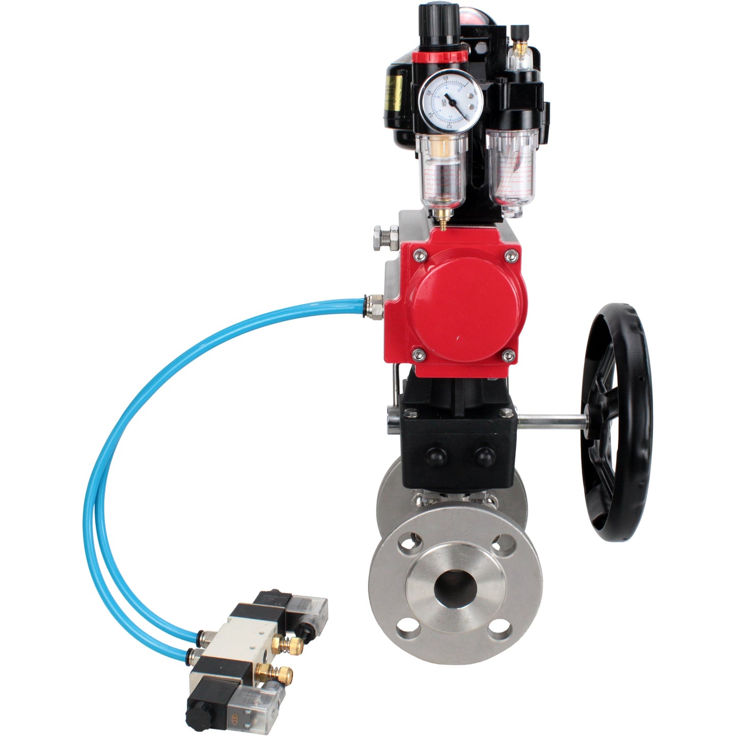 Ball valves DNOVA BV3131P(3pc)-FP-F-ISO-H flanged, full bore, three-piece, body - stainless steel SS304, seal - PTFE, with pneumatic drive PA-DA-052-130 pneumatic distributor 4V320 -08 MON gearbox ATU AFC2000 LSU APL-510N-EX