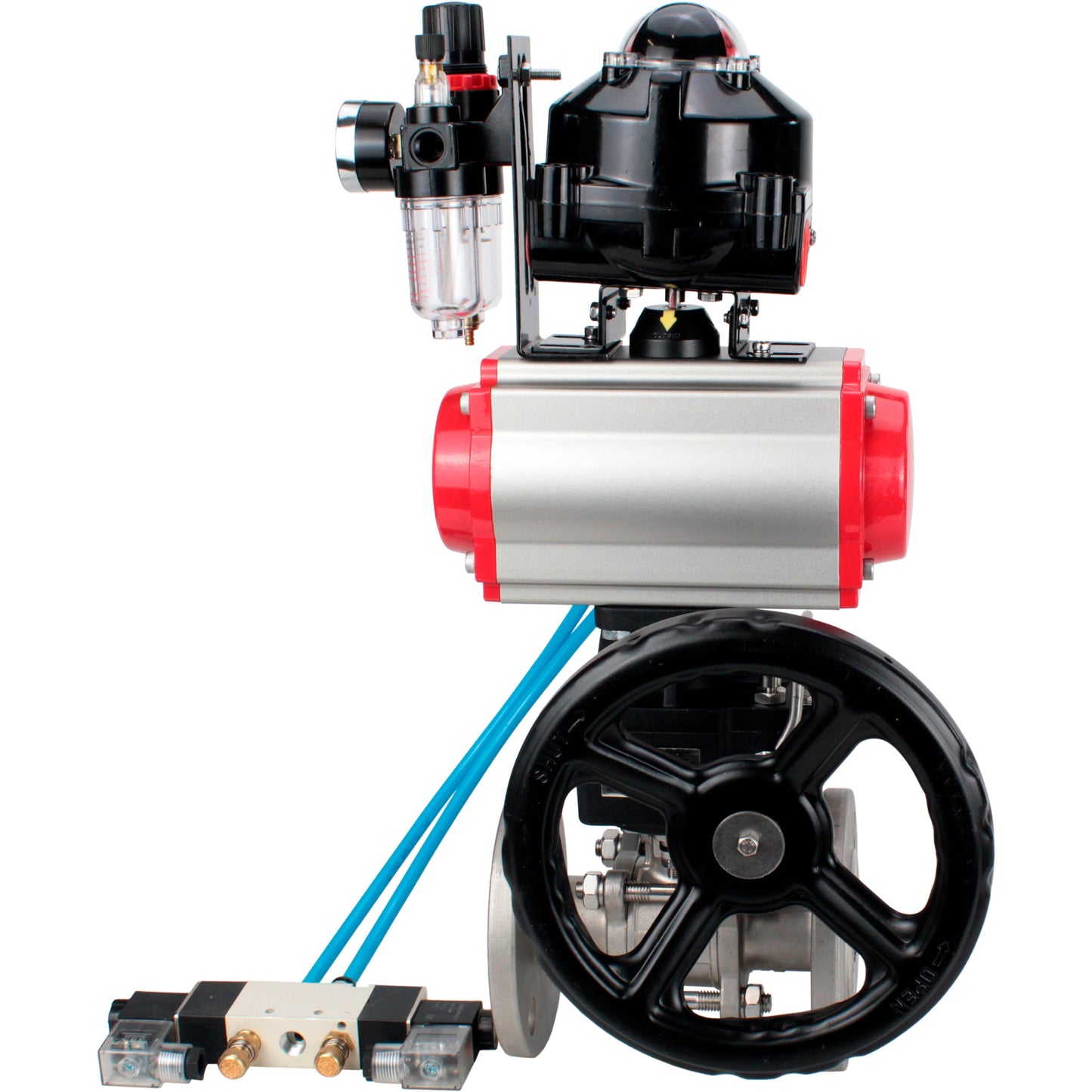Ball valves DNOVA BV3131P(3pc)-FP-F-ISO-H flanged, full bore, three-piece, body - stainless steel SS304, seal - PTFE, with pneumatic drive PA-DA-052-130 pneumatic distributor 4V320 -08 MON gearbox ATU AFC2000 LSU APL-510N-EX