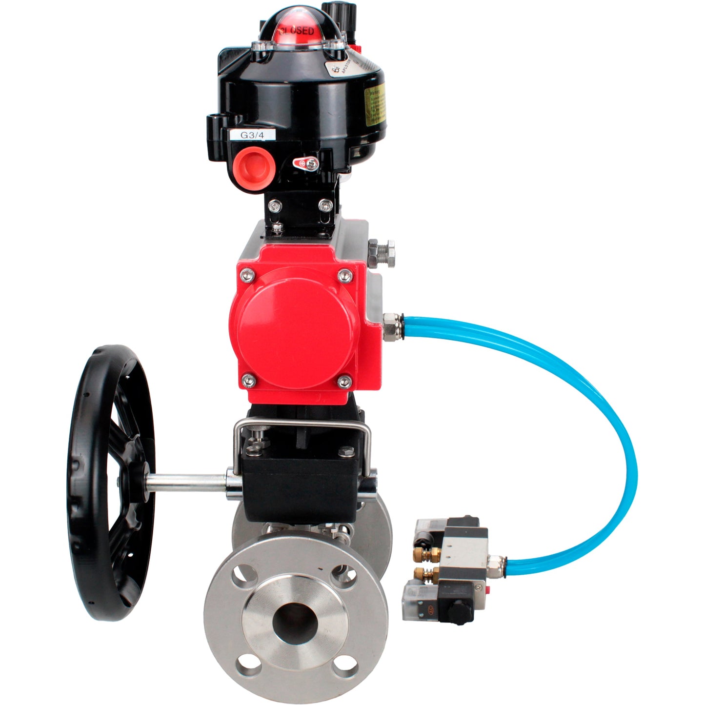 Ball valves DNOVA BV3131P(3pc)-FP-F-ISO-H flanged, full bore, three-piece, body - stainless steel SS304, seal - PTFE, with pneumatic drive PA-DA-052-130 pneumatic distributor 4V320 -10 MON gearbox ATU AFC2000 LSU APL-510N-EX