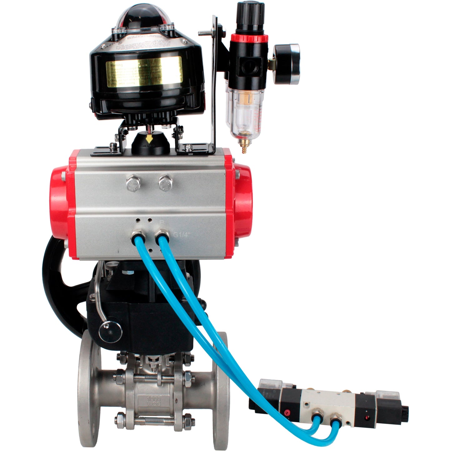 Ball valves DNOVA BV3131P(3pc)-FP-F-ISO-H flanged, full bore, three-piece, body - stainless steel SS304, seal - PTFE, with pneumatic drive PA-DA-052-130 pneumatic distributor 4V320 -10 MON gearbox ATU AFC2000 LSU APL-510N-EX