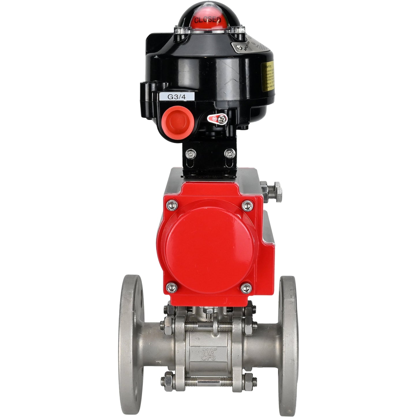 Ball valves DNOVA BV3131P(3pc)-FP-F-ISO-H flanged, full bore, three-piece, body - stainless steel SS304, seal - PTFE, with pneumatic actuator DNOVA PA-SA 065-160 and LSU APL -510N-EX
