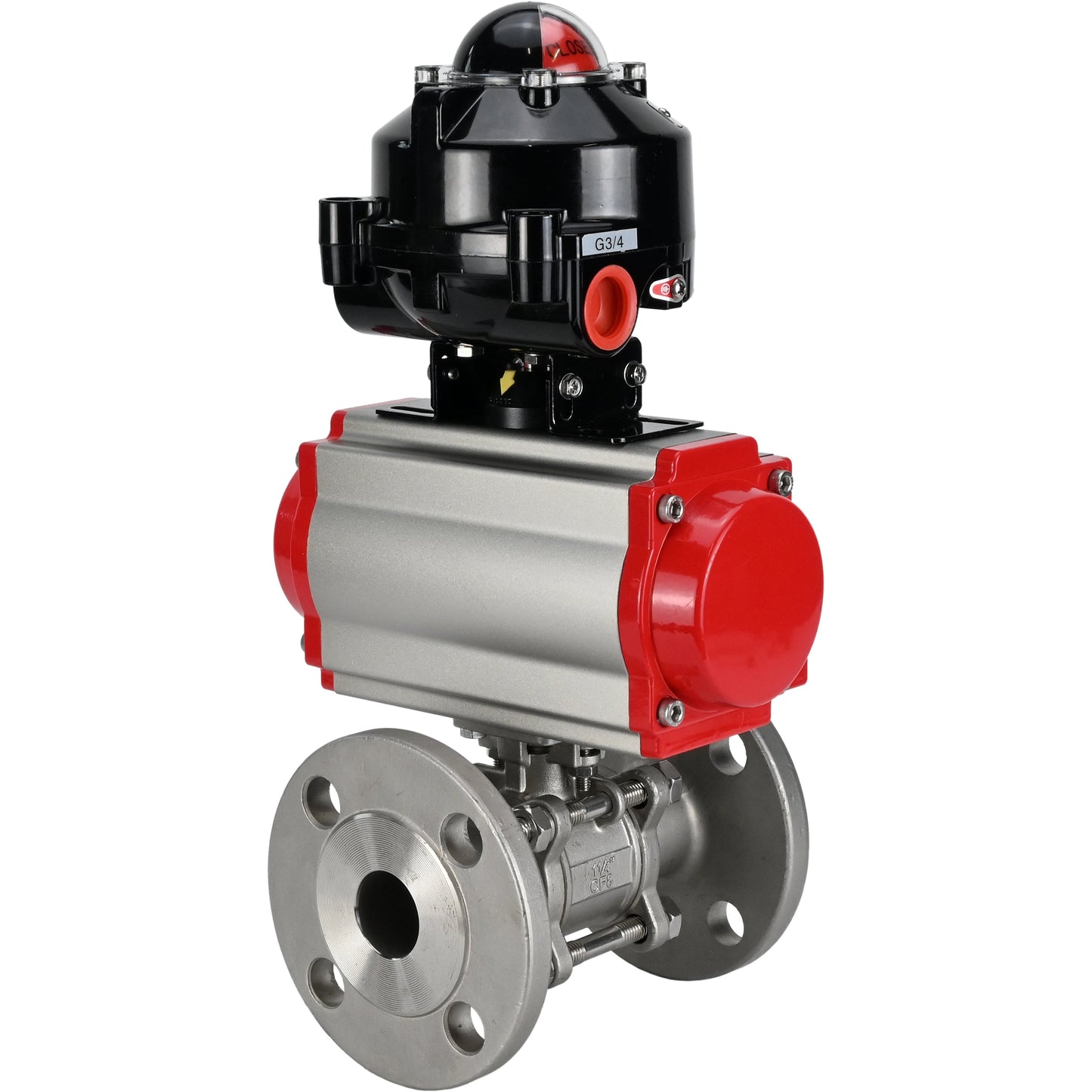 Ball valves DNOVA BV3131P(3pc)-FP-F-ISO-H flanged, full bore, three-piece, body - stainless steel SS304, seal - PTFE, with pneumatic actuator DNOVA PA-DA 052-130 and LSU APL -510N-EX