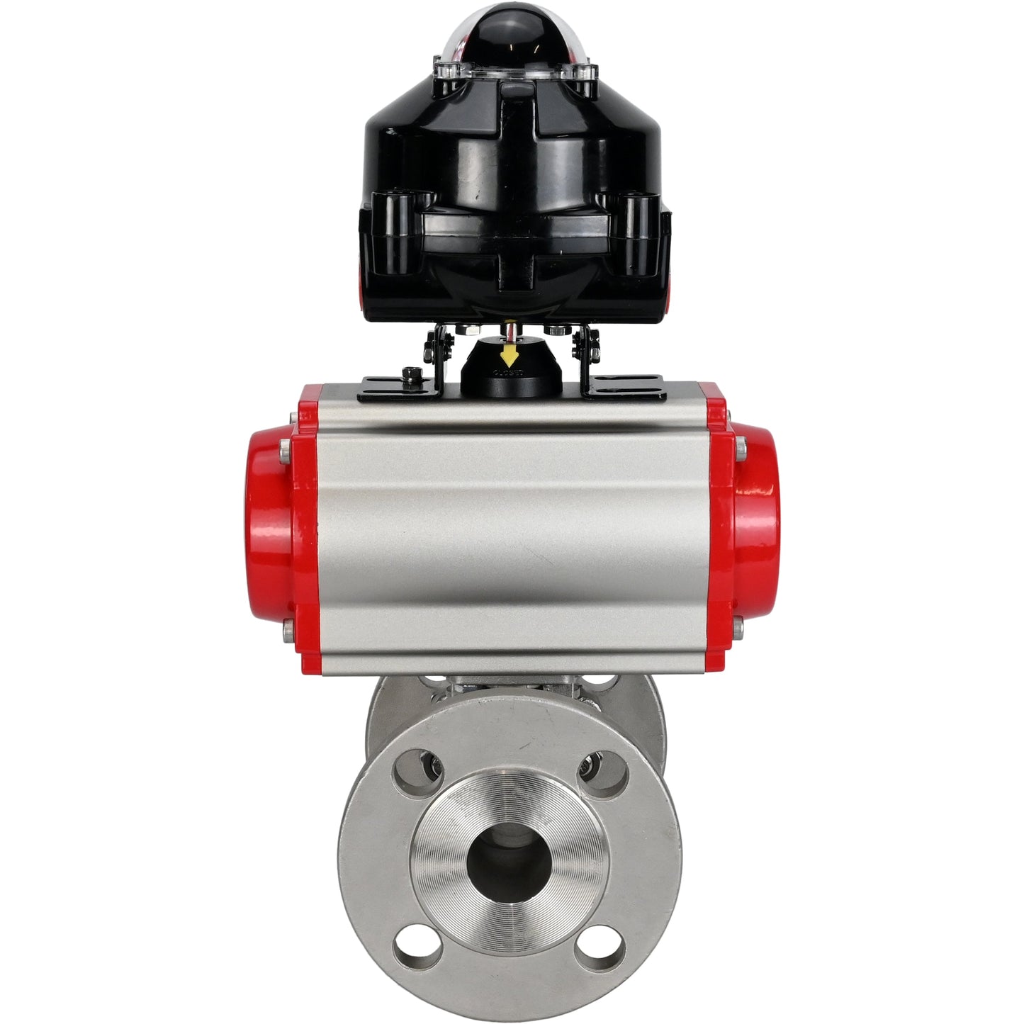 Ball valves DNOVA BV3131P(3pc)-FP-F-ISO-H flanged, full bore, three-piece, body - stainless steel SS304, seal - PTFE, with pneumatic actuator DNOVA PA-DA 052-130 and LSU APL -510N-EX