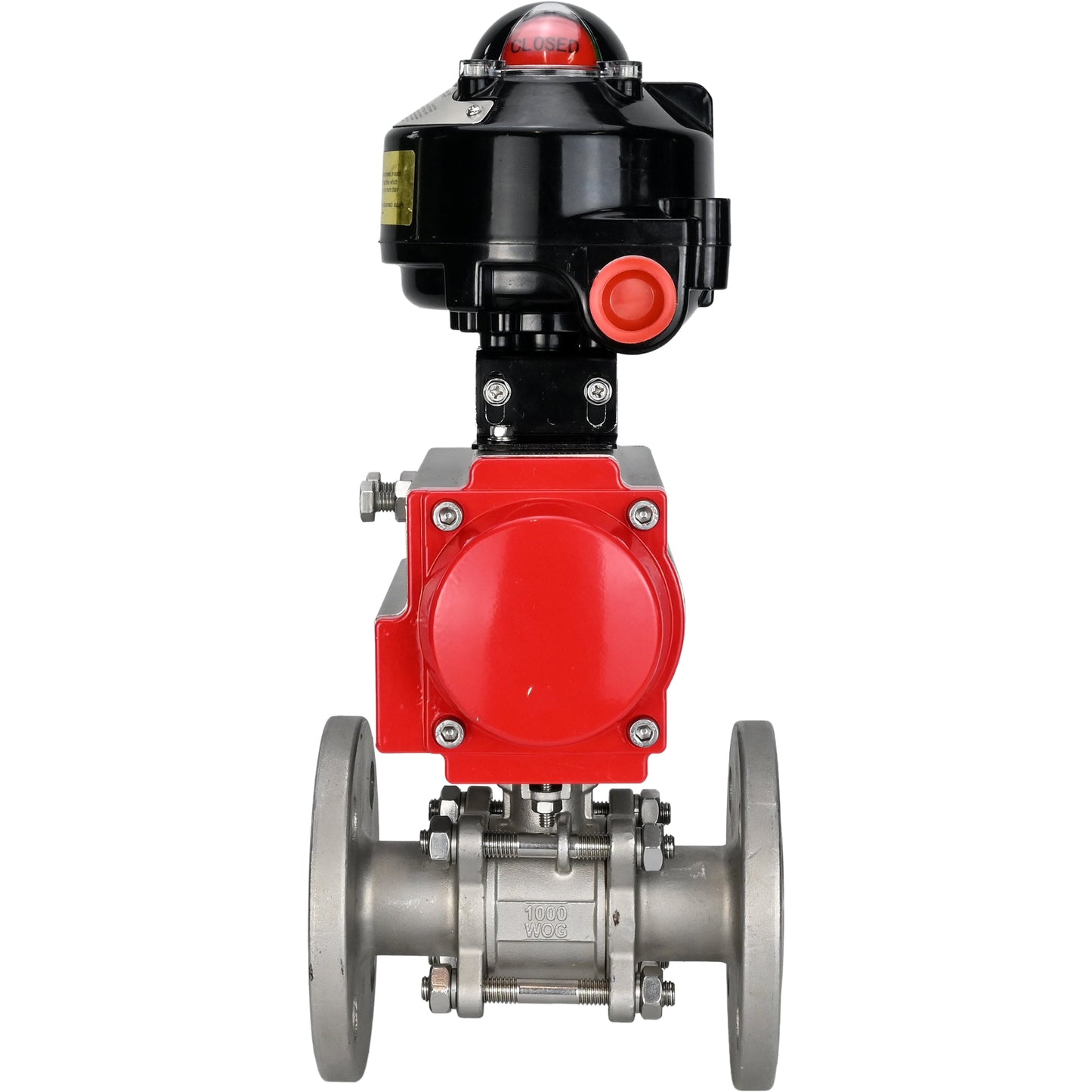 Ball valves DNOVA BV3131P(3pc)-FP-F-ISO-H flanged, full bore, three-piece, body - stainless steel SS304, seal - PTFE, with pneumatic actuator DNOVA PA-SA 065-160 and LSU APL -510N-EX