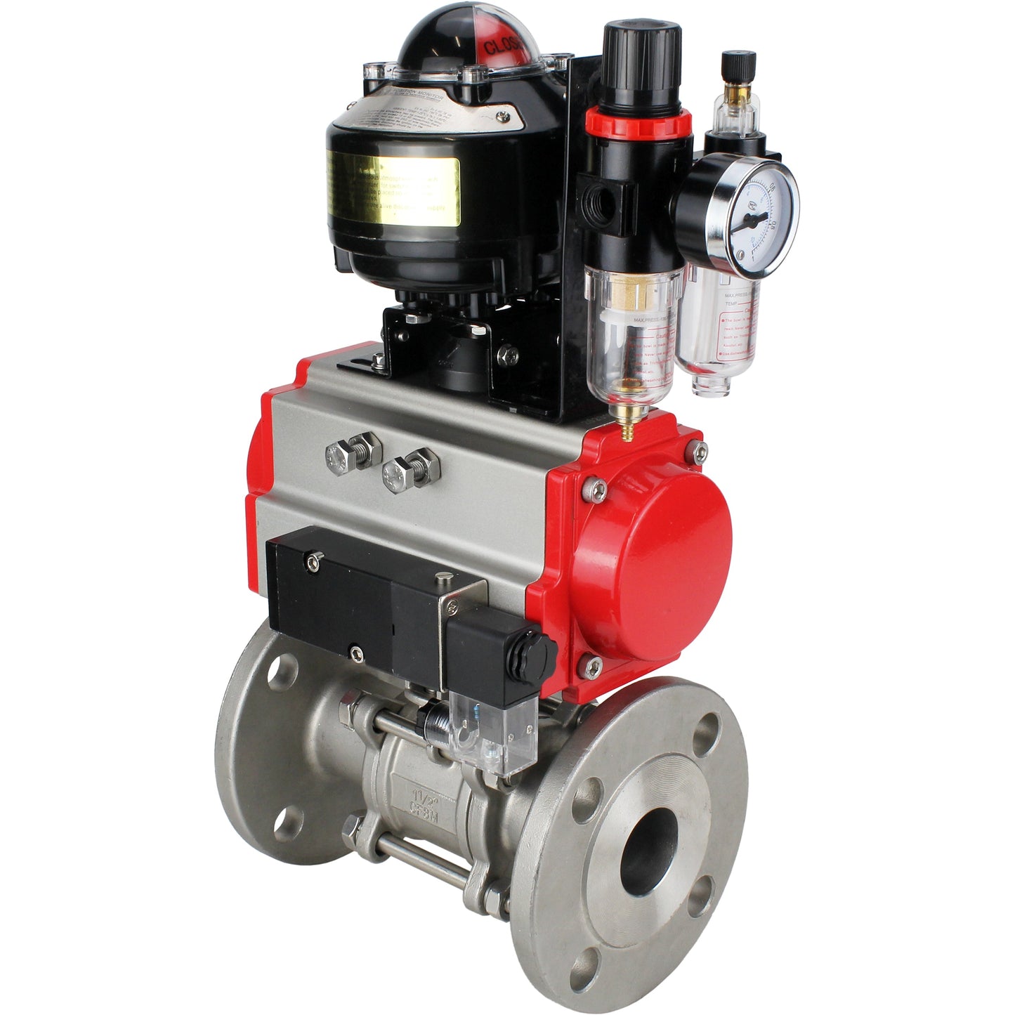 Ball valves DNOVA BV3131P(3pc)-FP-F-ISO-H flanged, full bore, three-piece, stainless steel body. steel SS304, seal - PTFE, with pneumatic drive DNOVA PA-DA 052-130 pneumatic distributor 4M310-08 220V ATU AFC2000 LSU APL-510N-EX