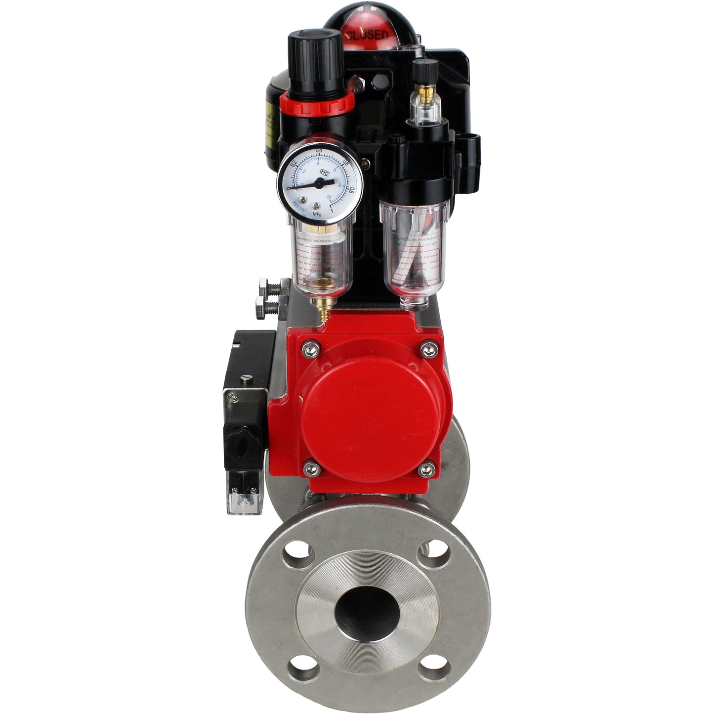 Ball valves DNOVA BV3131P(3pc)-FP-F-ISO-H flanged, full bore, three-piece, stainless steel body. steel SS304, seal - PTFE, with pneumatic drive DNOVA PA-DA 052-130 pneumatic distributor 4M310-08 220V ATU AFC2000 LSU APL-510N-EX
