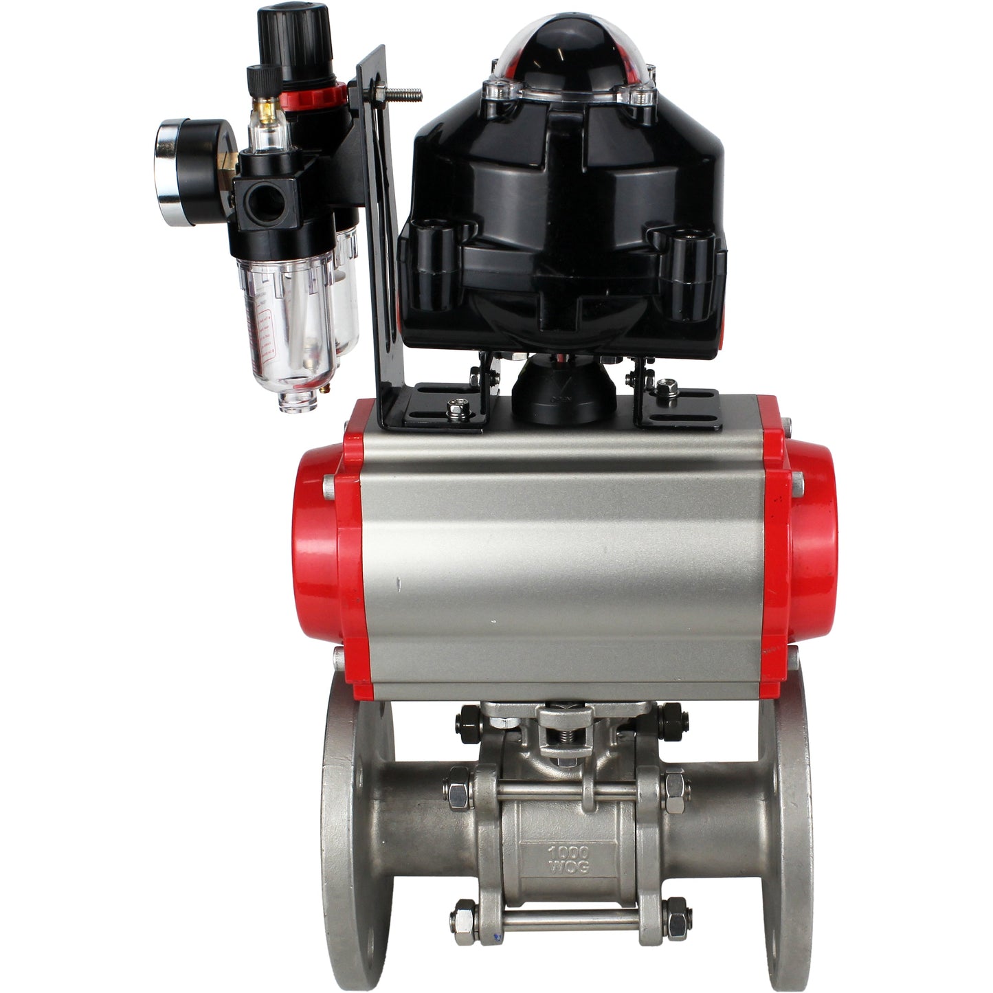Ball valves DNOVA BV3131P(3pc)-FP-F-ISO-H flanged, full bore, three-piece, stainless steel body. steel SS304, seal - PTFE, with pneumatic drive DNOVA PA-DA 052-130 pneumatic distributor 4M310-08 220V ATU AFC2000 LSU APL-510N-EX