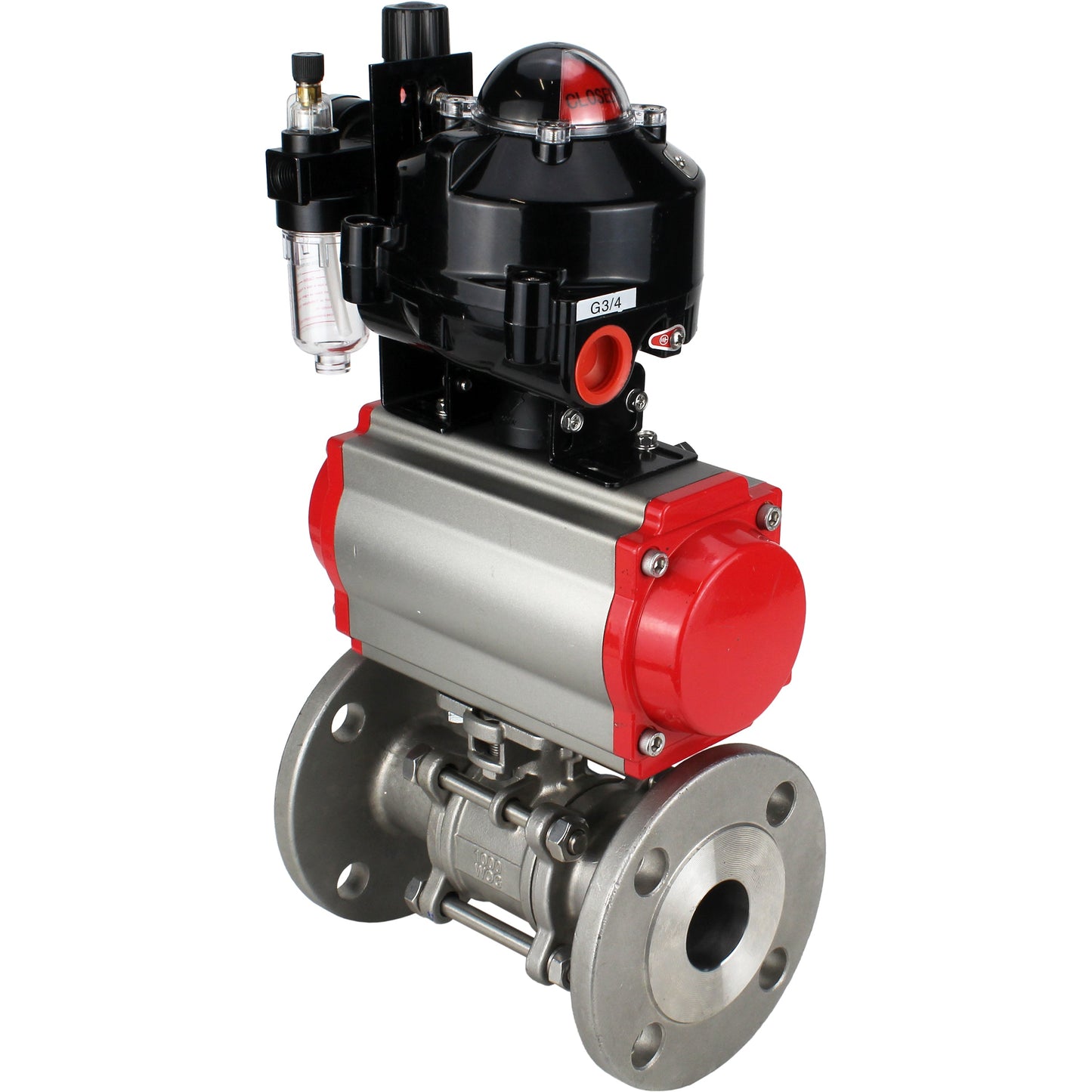 Ball valves DNOVA BV3131P(3pc)-FP-F-ISO-H flanged, full bore, three-piece, stainless steel body. steel SS304, seal - PTFE, with pneumatic actuator DNOVA PA-SA 065-160 pneumatic distributor 4M310-08 24V ATU AFC2000 APL-510N-EX