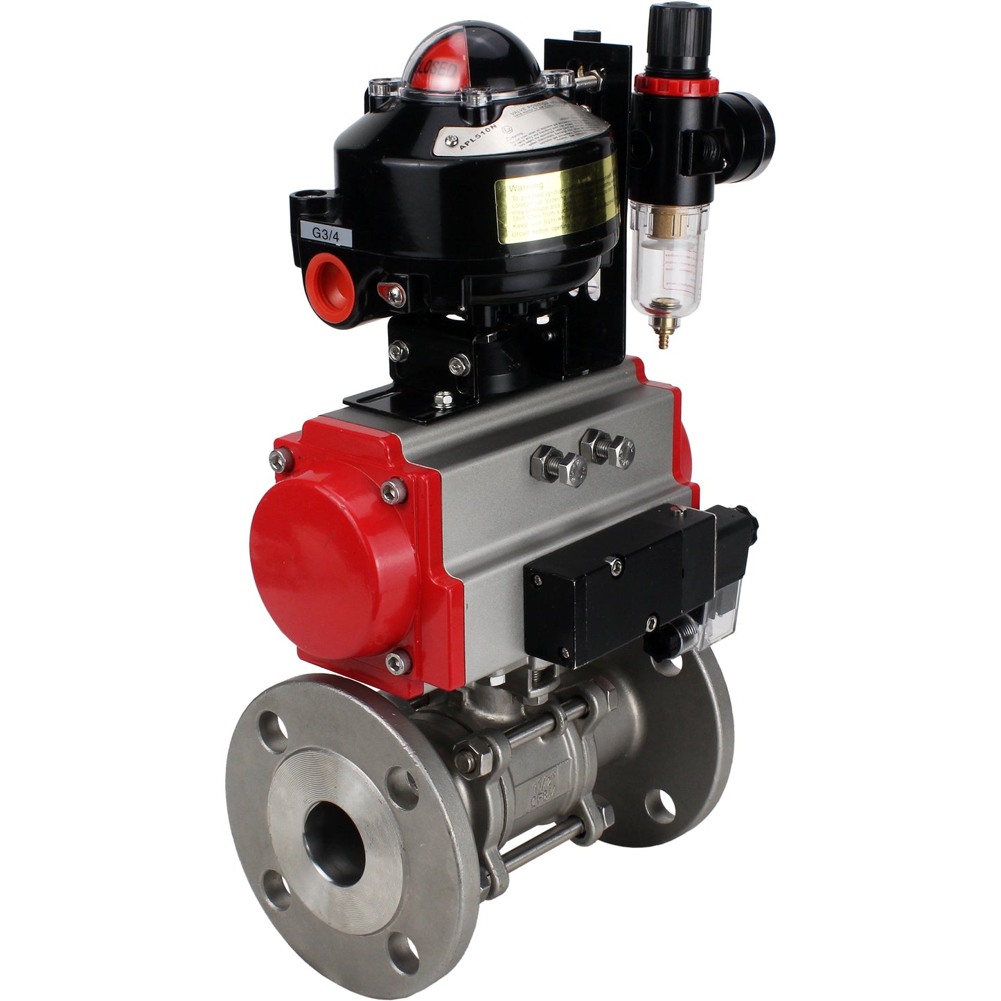 Ball valves DNOVA BV3131P(3pc)-FP-F-ISO-H flanged, full bore, three-piece, stainless steel body. steel SS304, seal - PTFE, with pneumatic actuator DNOVA PA-SA 065-160 pneumatic distributor 4M310-08 220V ATU AFC2000 APL-510N-EX