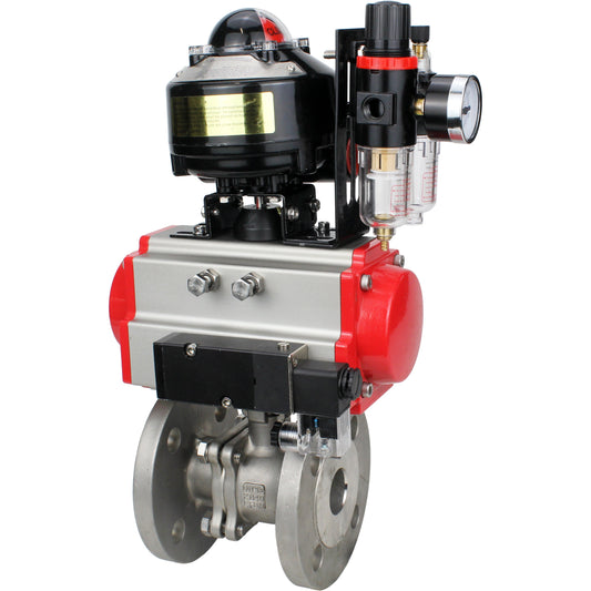 Ball valves DNOVA BV3232P(2pc)-FP-F-ISO-H DN15-250 flanged, full bore, two-piece, stainless steel body. steel SS316, seal - PTFE, with pneumatic drive DNOVA PA-DA 052-210 pneumatic distributor 4M310-08 220V ATU AFC2000 LSU APL-510N-EX