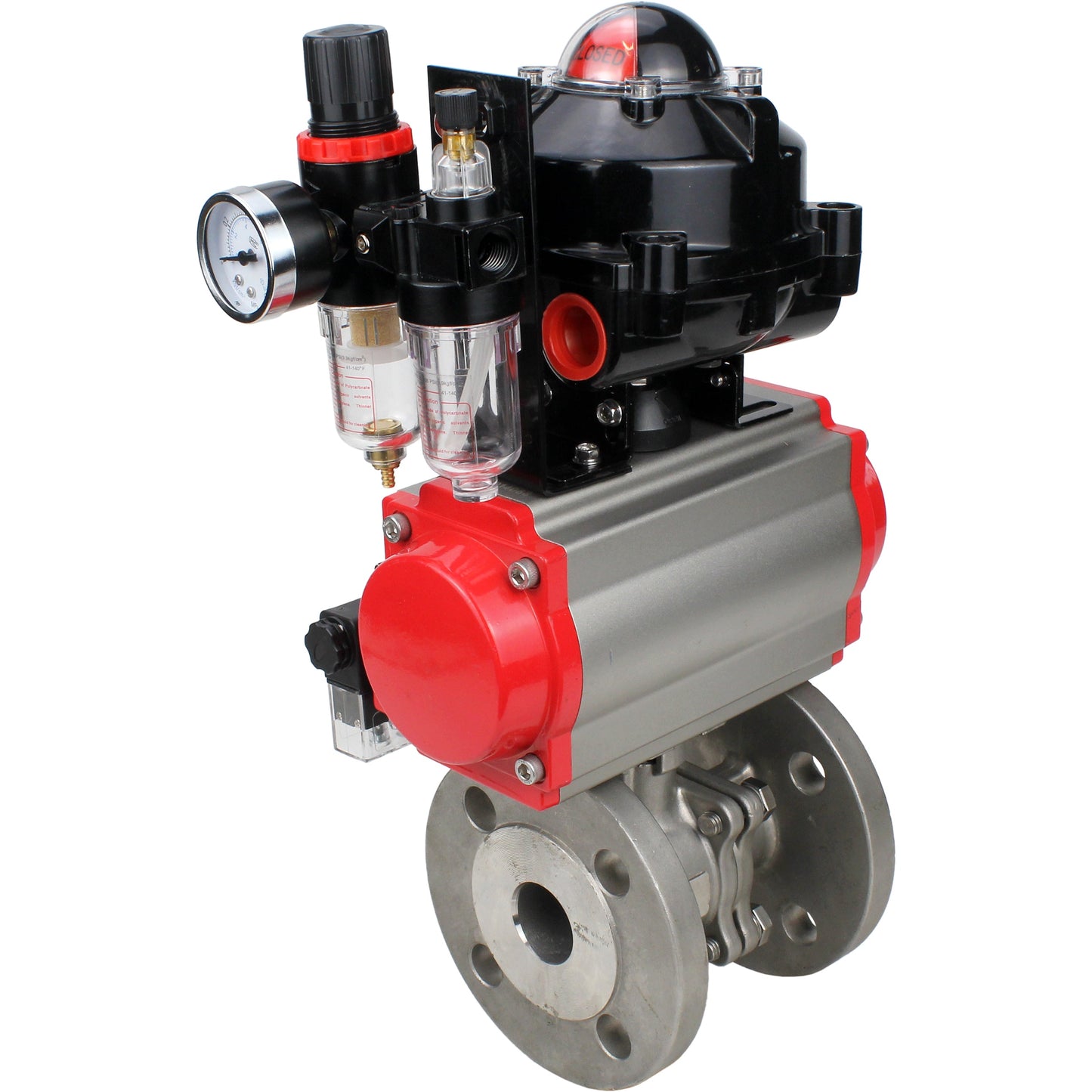 Ball valves DNOVA BV3232P(2pc)-FP-F-ISO-H DN15-250 flanged, full bore, two-piece, stainless steel body. steel SS316, seal - PTFE, with pneumatic drive DNOVA PA-DA 052-210 pneumatic distributor 4M310-08 24V ATU AFC2000 LSU APL-510N-EX