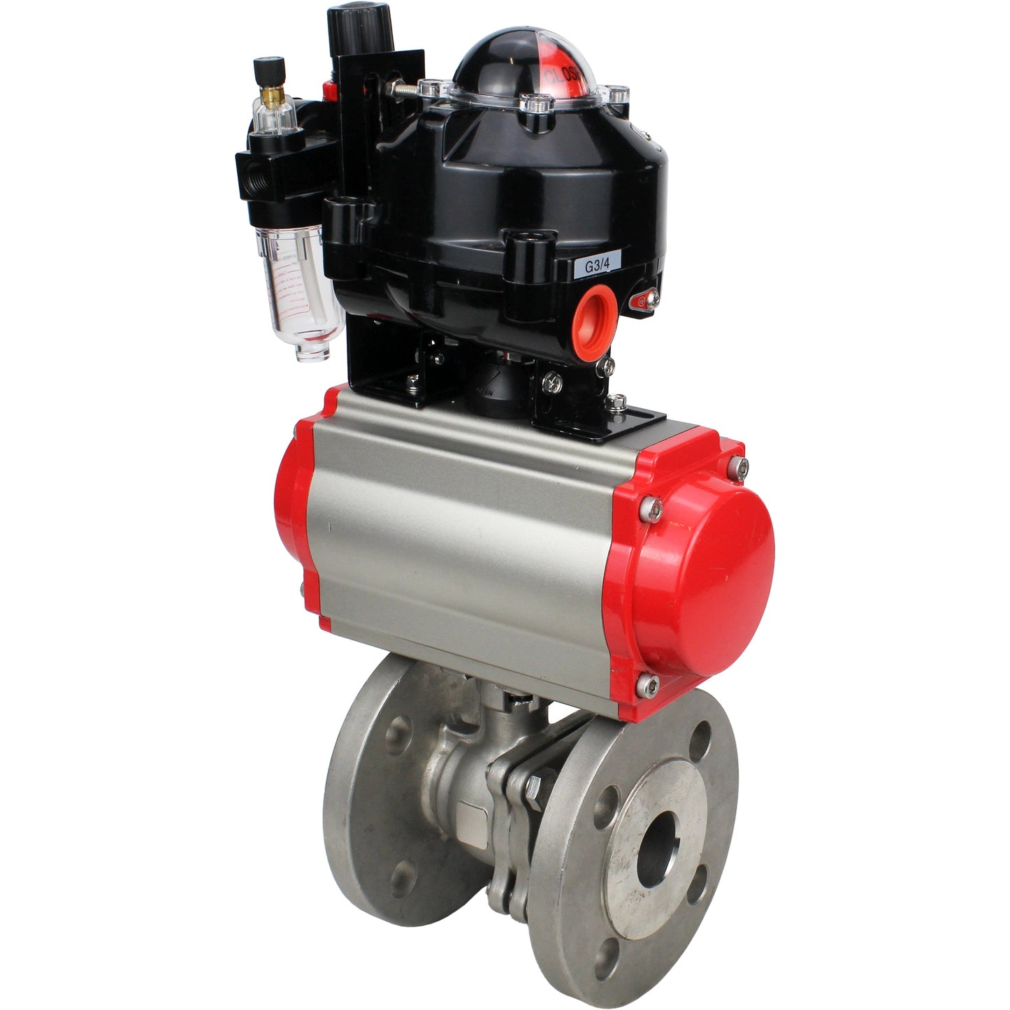 Ball valves DNOVA BV3232P(2pc)-FP-F-ISO-H DN15-250 flanged, full bore, two-piece, stainless steel body. steel SS316, seal - PTFE, with pneumatic drive DNOVA PA-DA 052-210 pneumatic distributor 4M310-08 220V ATU AFC2000 LSU APL-510N-EX