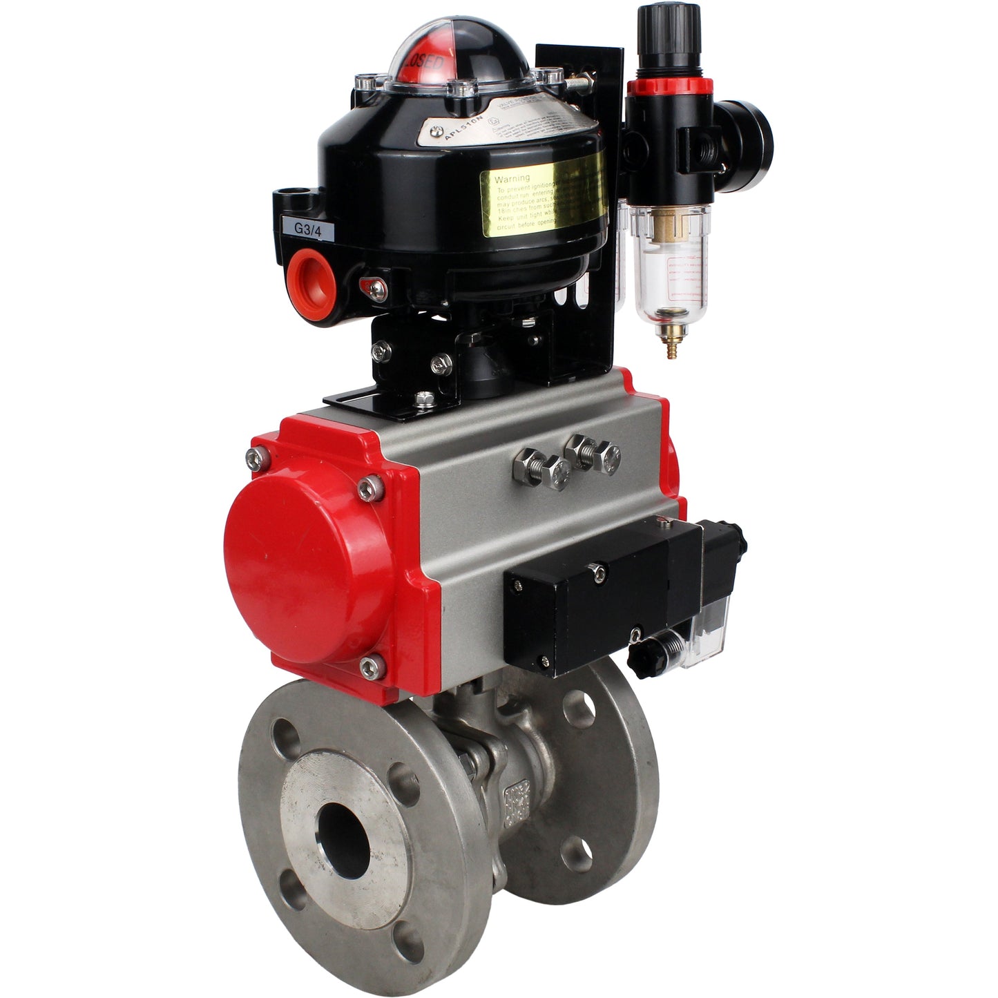 Ball valves DNOVA BV3232P(2pc)-FP-F-ISO-H DN15-250 flanged, full bore, two-piece, stainless steel body. steel SS316, seal - PTFE, with pneumatic drive DNOVA PA-DA 052-210 pneumatic distributor 4M310-08 220V ATU AFC2000 LSU APL-510N-EX